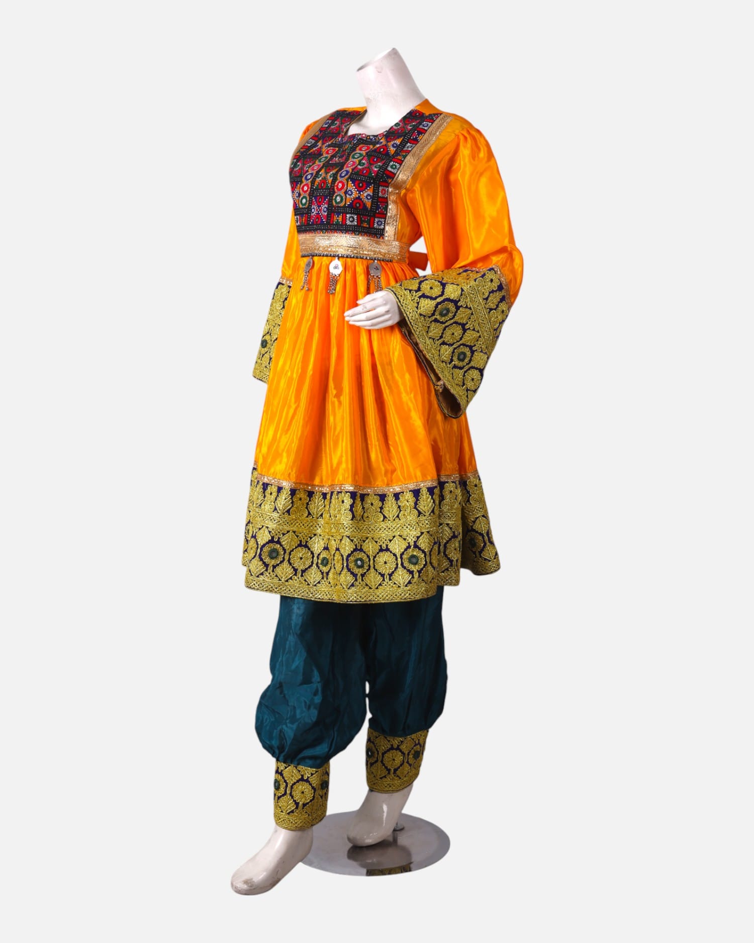 Women’s Afghan Cultural Dress, Handwoven Gold Glitter, Perfect for Weddings