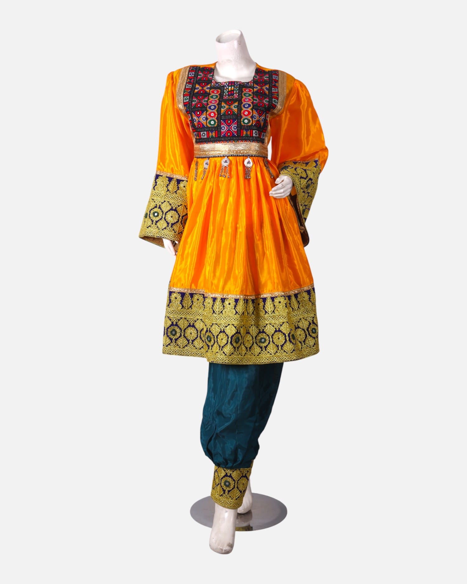 Women’s Afghan Cultural Dress, Handwoven Gold Glitter, Perfect for Weddings