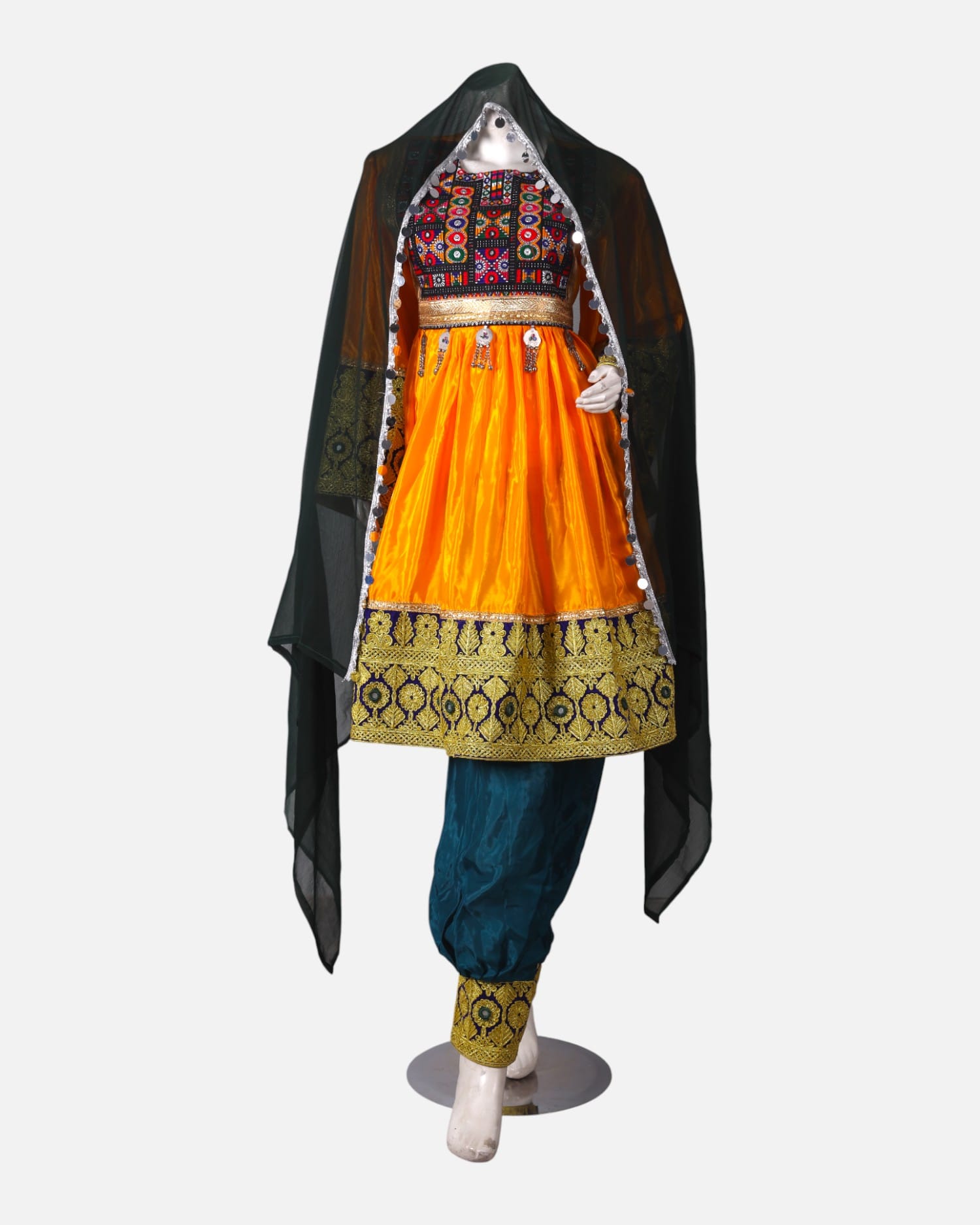 Women’s Afghan Cultural Dress, Handwoven Gold Glitter, Perfect for Weddings