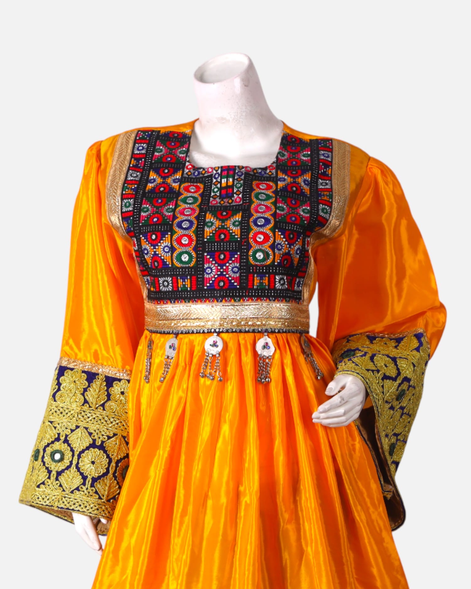 Women’s Afghan Cultural Dress, Handwoven Gold Glitter, Perfect for Weddings