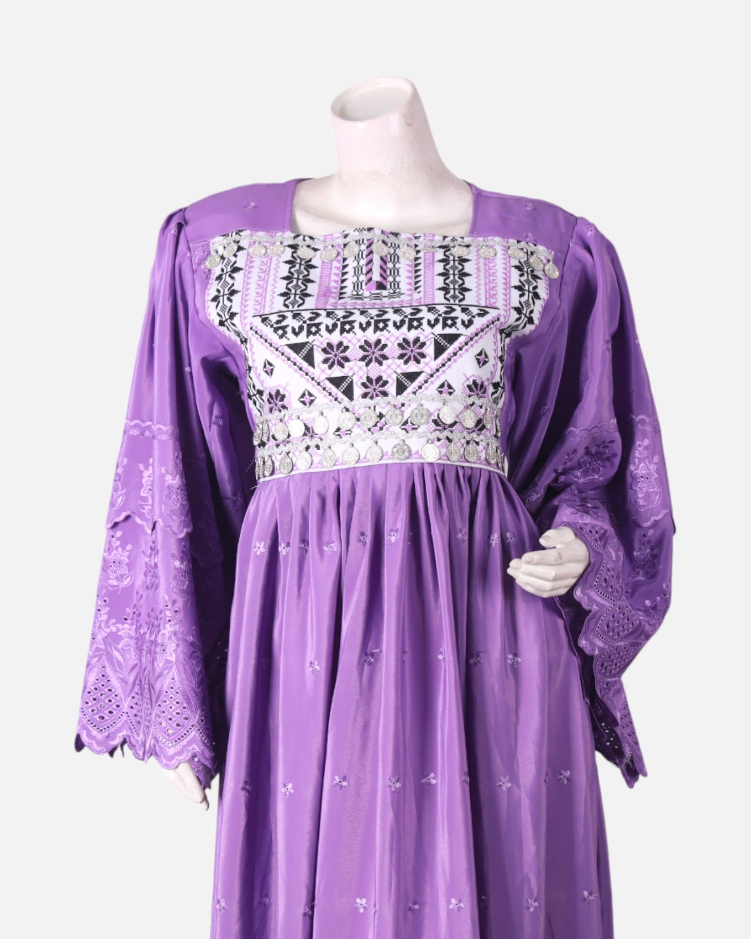 Elegant Purple Afghan Dress | Traditional Handmade Embroidered Outfit with white Details