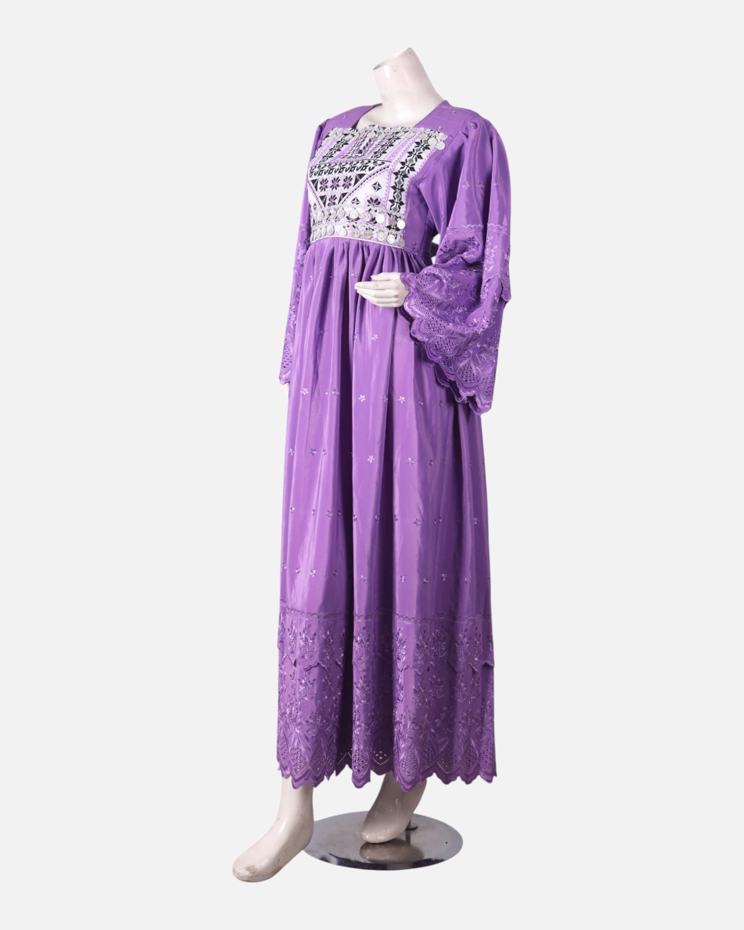 Elegant Purple Afghan Dress | Traditional Handmade Embroidered Outfit with white Details