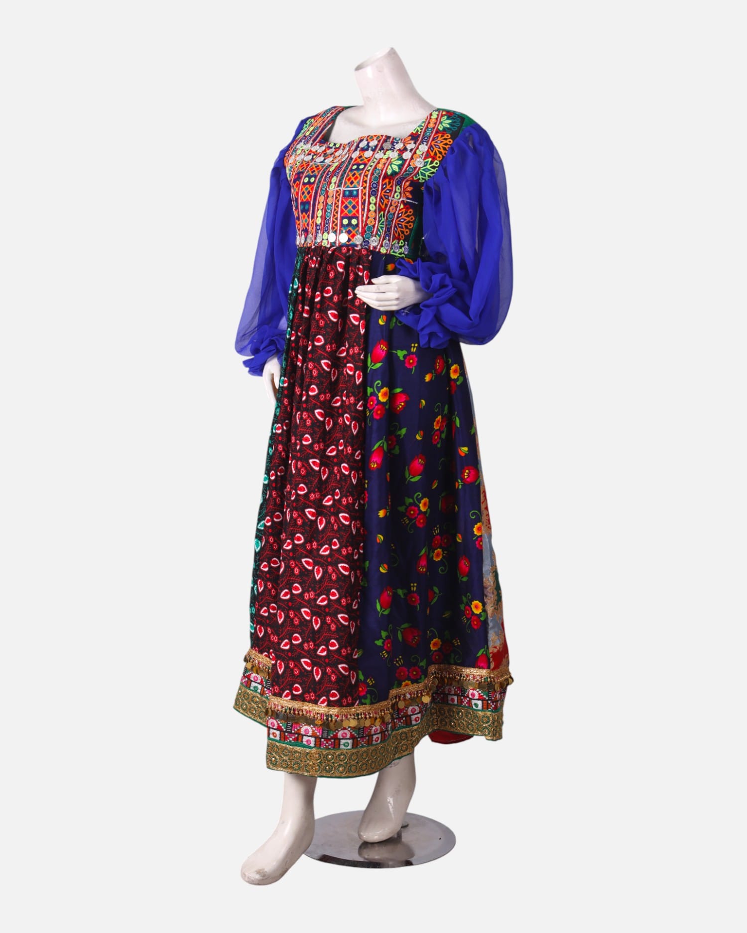Mahfili Long Dress with Coins – Blue, Green, Red & Yellow Custom Size