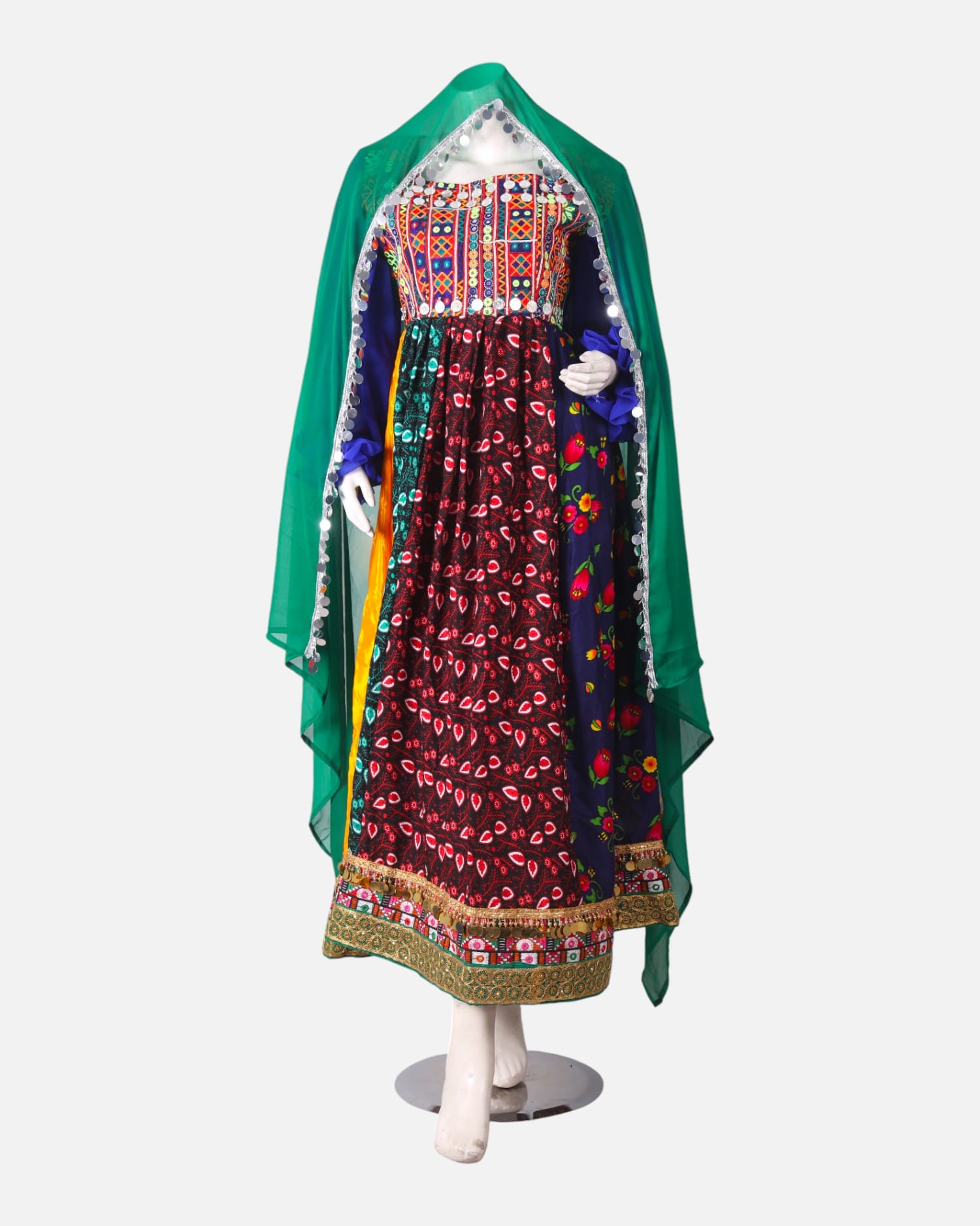 Mahfili Long Dress with Coins – Blue, Green, Red & Yellow Custom Size