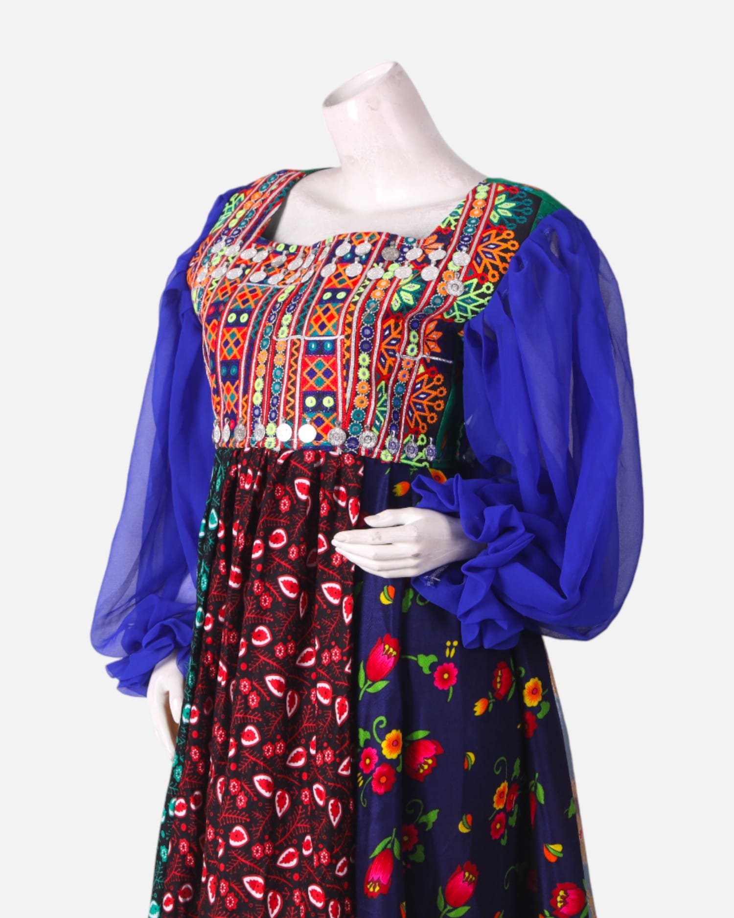 Mahfili Long Dress with Coins – Blue, Green, Red & Yellow Custom Size