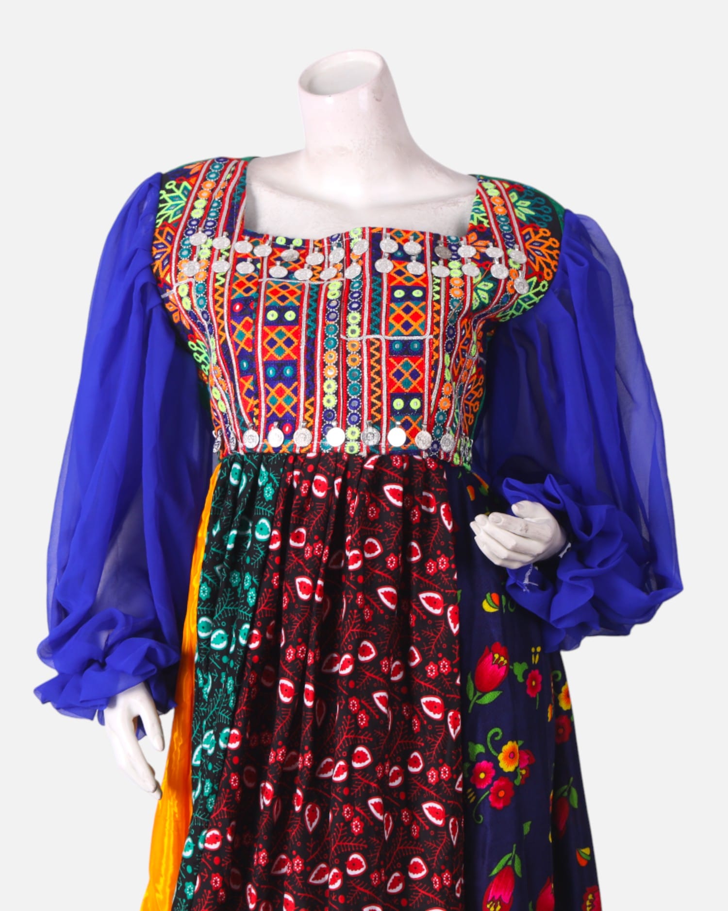Mahfili Long Dress with Coins – Blue, Green, Red & Yellow Custom Size