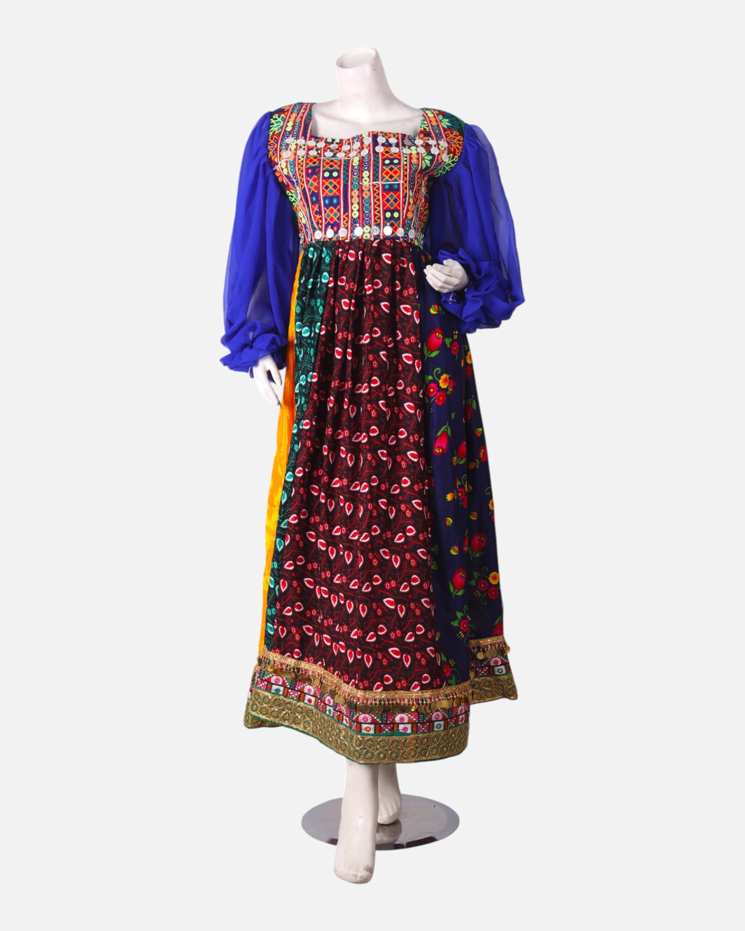 Mahfili Long Dress with Coins – Blue, Green, Red & Yellow Custom Size