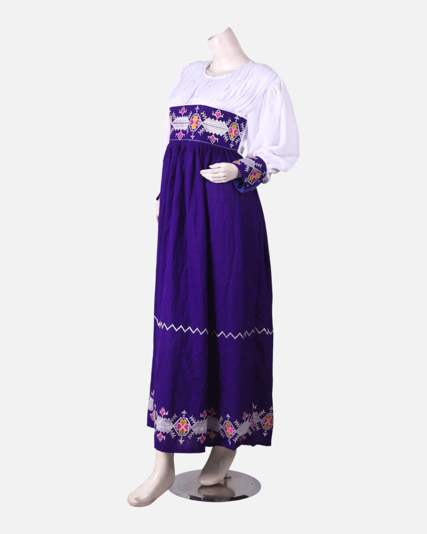 Blue & White Gandi Afghani Party Dress – Hand Embroidered Cotton Traditional Wear
