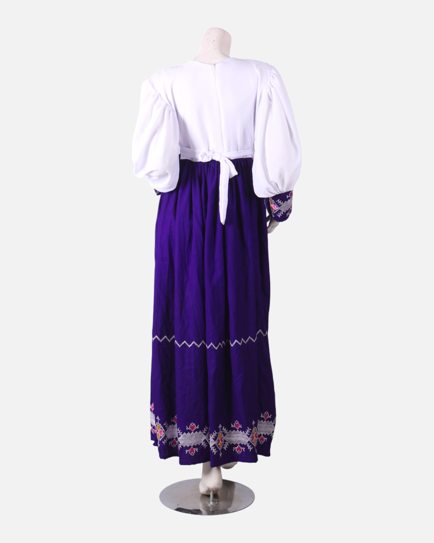 Blue & White Gandi Afghani Party Dress – Hand Embroidered Cotton Traditional Wear
