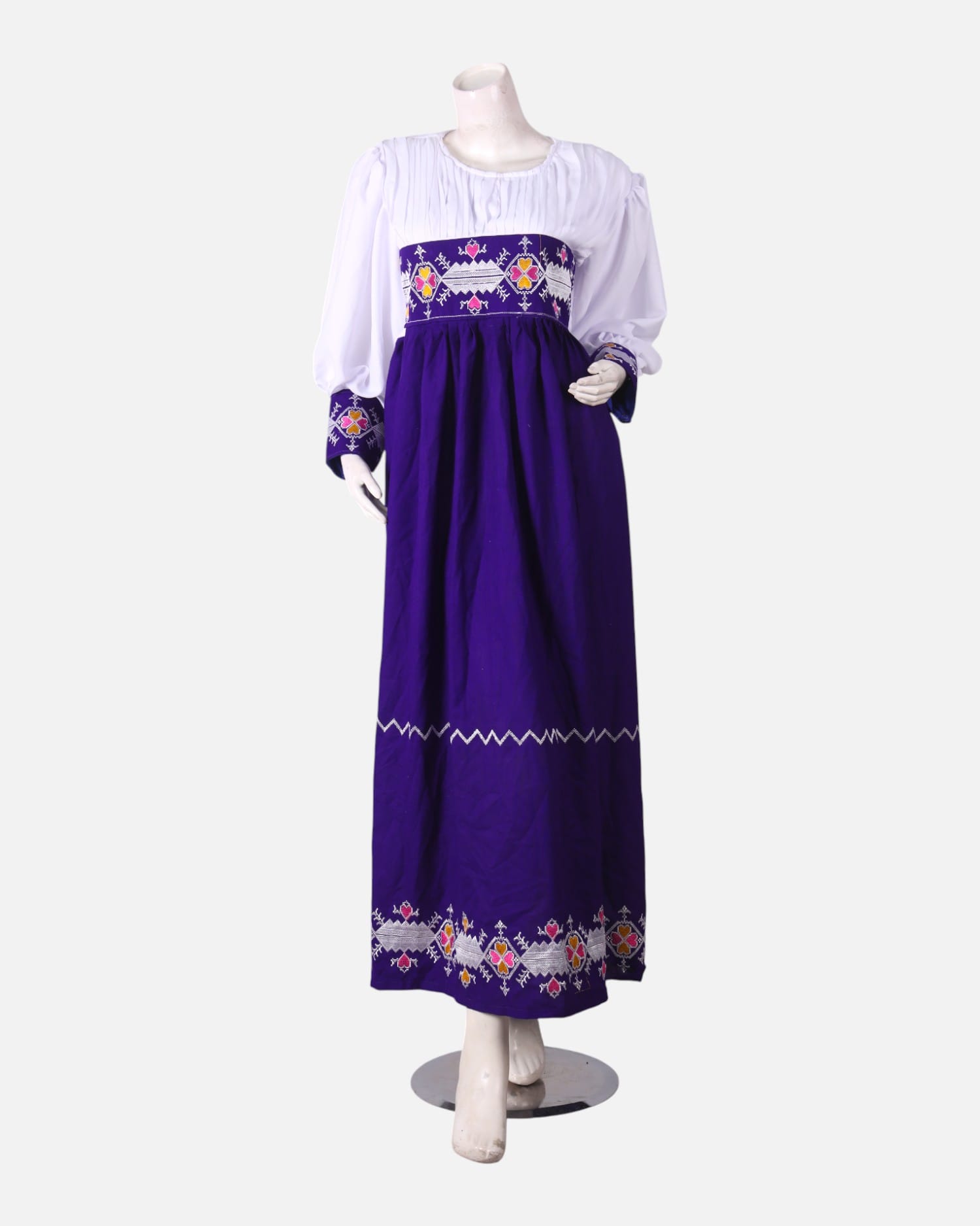 Blue & White Gandi Afghani Party Dress – Hand Embroidered Cotton Traditional Wear