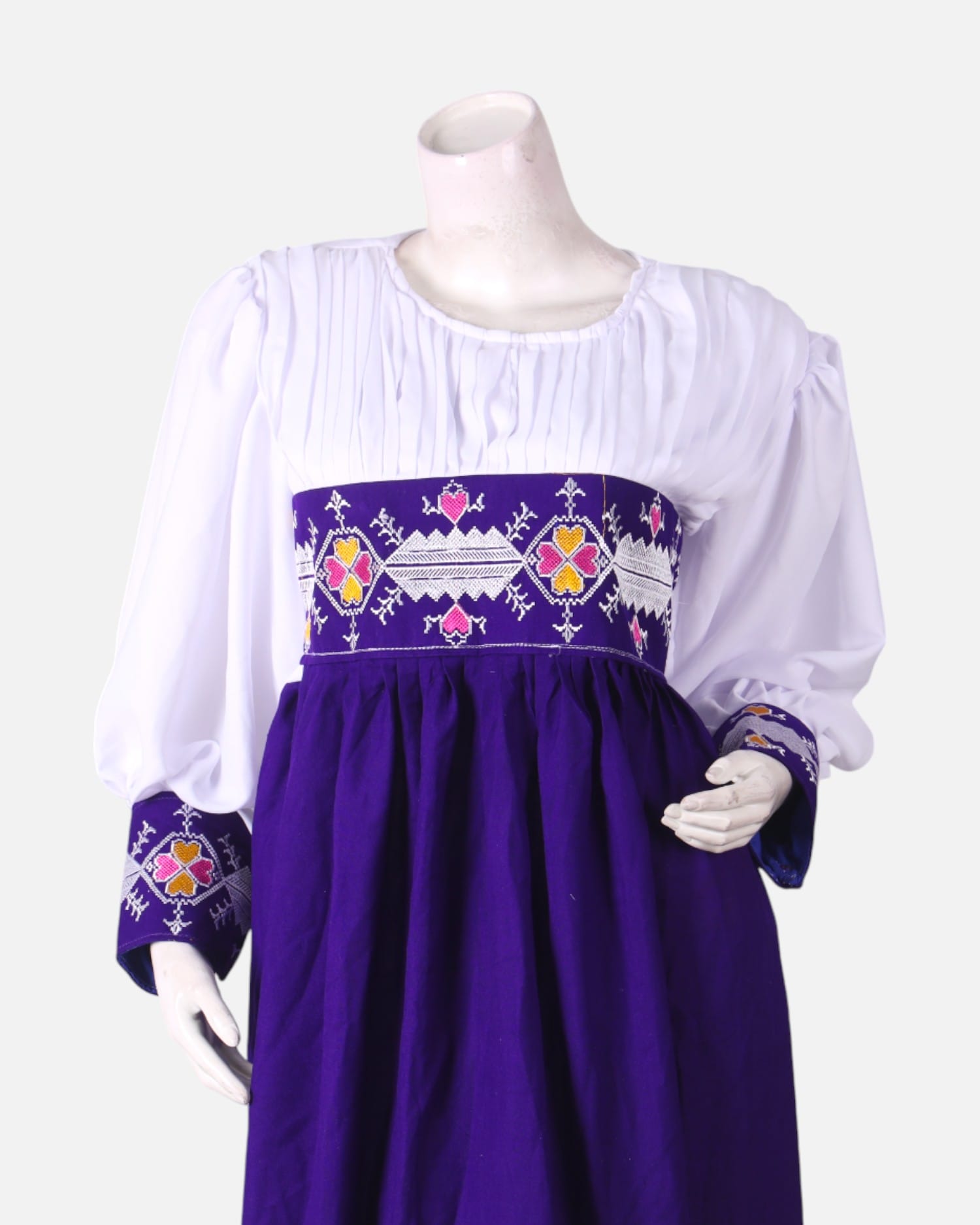 Blue & White Gandi Afghani Party Dress – Hand Embroidered Cotton Traditional Wear
