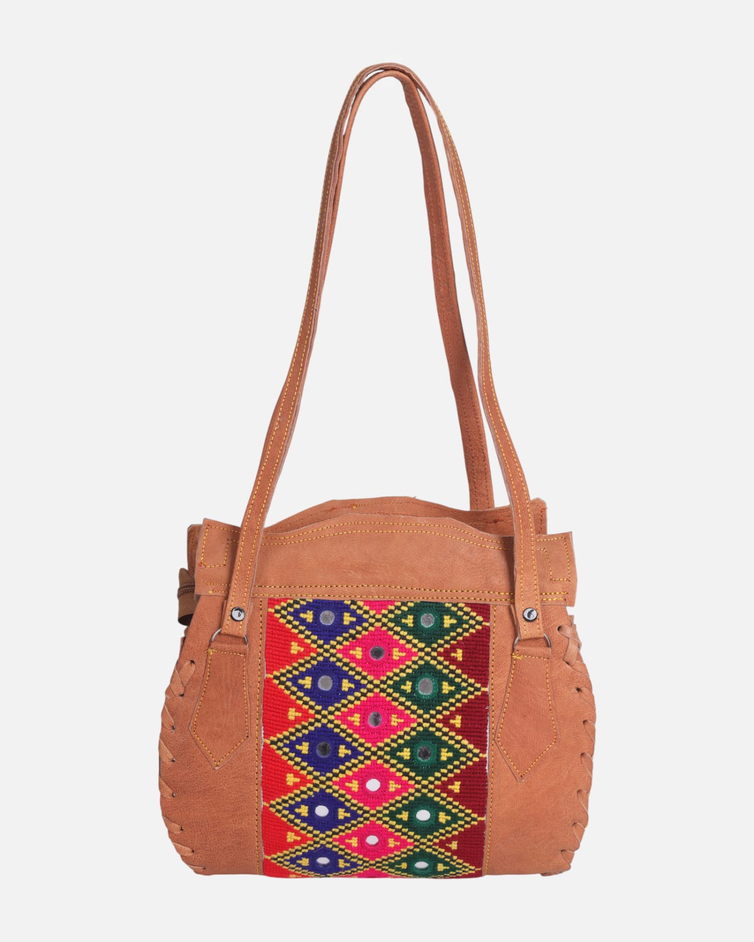 Leather Bag with Colorful Graph Embroidery