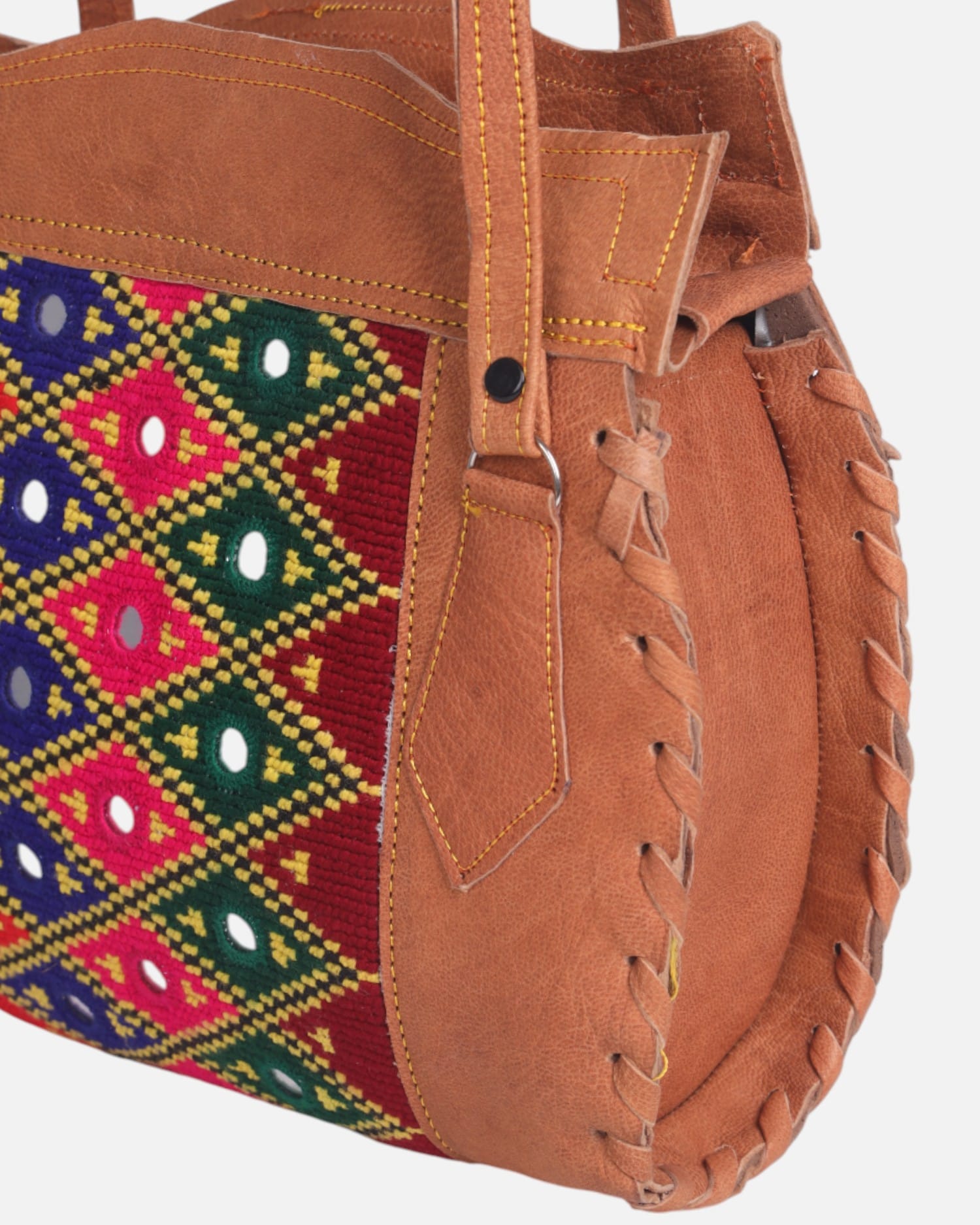 Leather Bag with Colorful Graph Embroidery