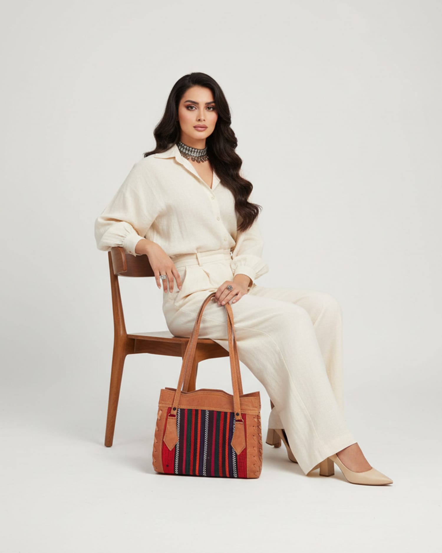 Colorful Afghan Leather Tote Bag
