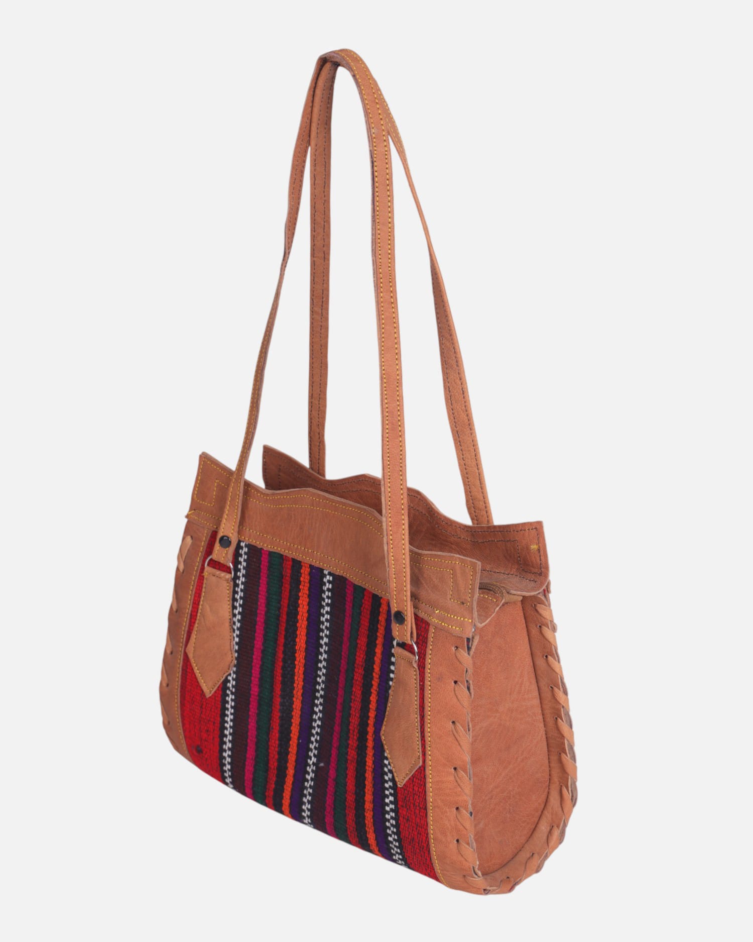 Colorful Afghan Leather Tote Bag