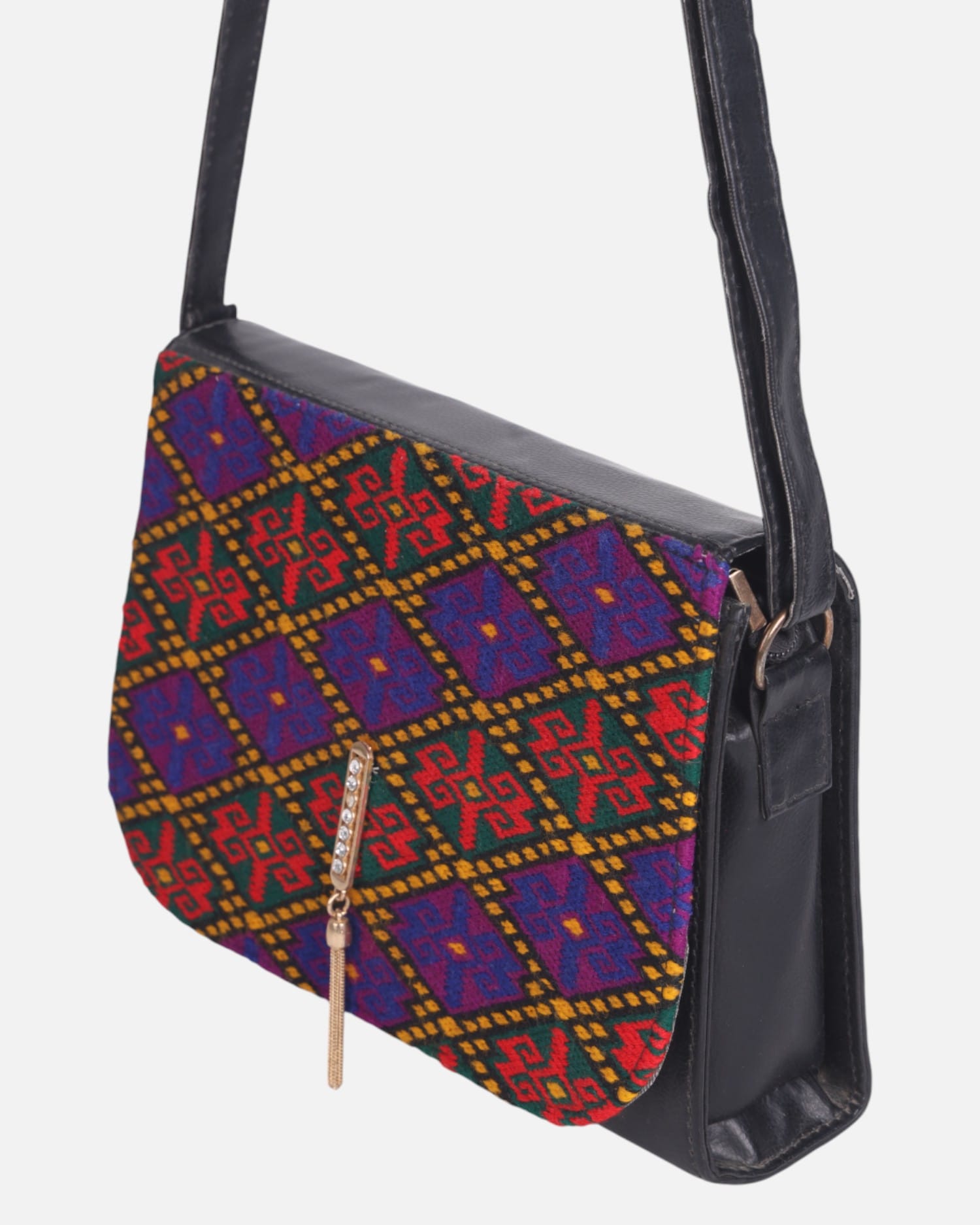 Leather Bag with Graph Embroidery