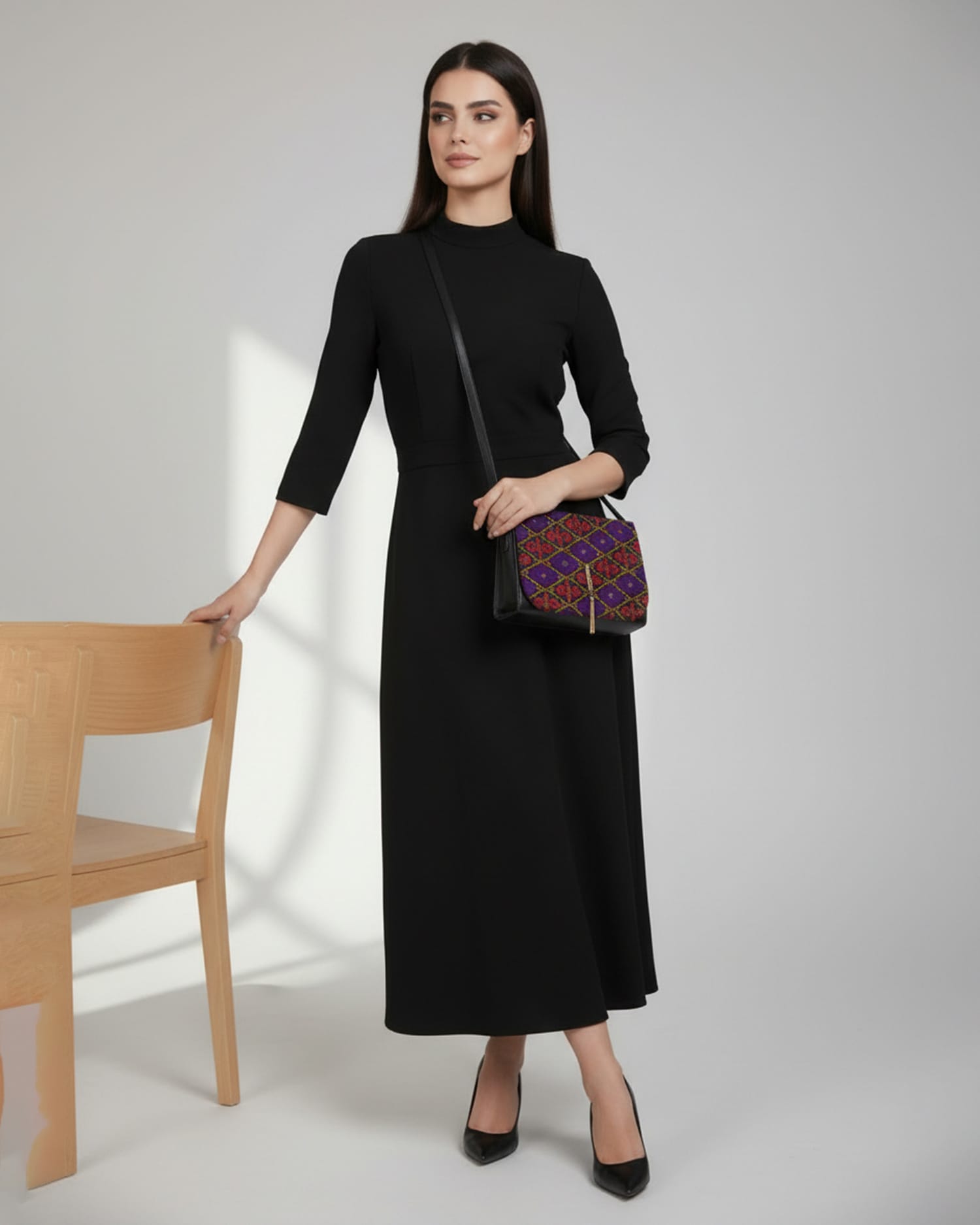 Leather Bag with Graph Embroidery