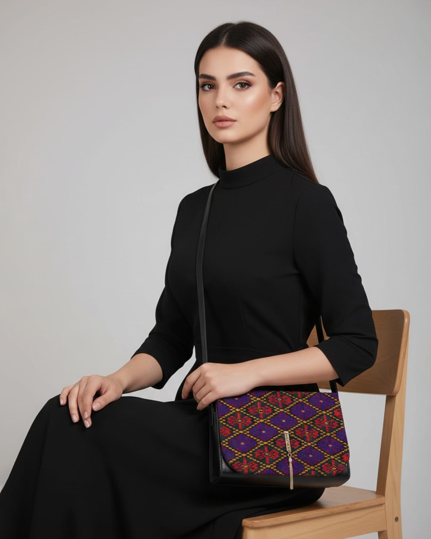 Leather Bag with Graph Embroidery