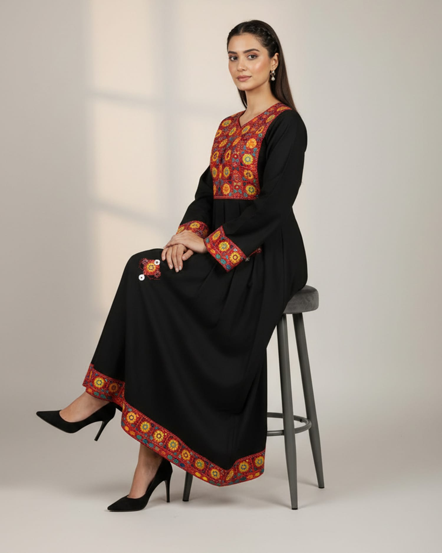 Black Afghan Dress with Traditional Embroidery