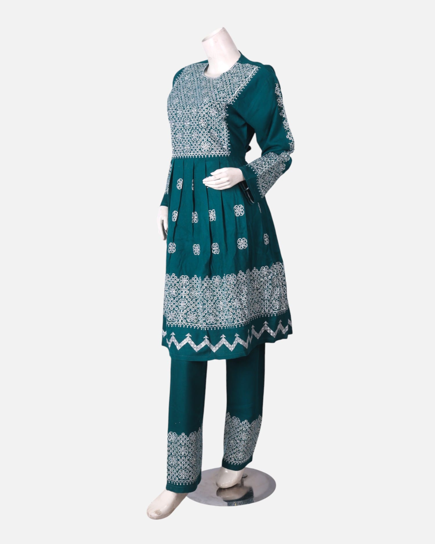 Teal Afghan Embroidered Dress