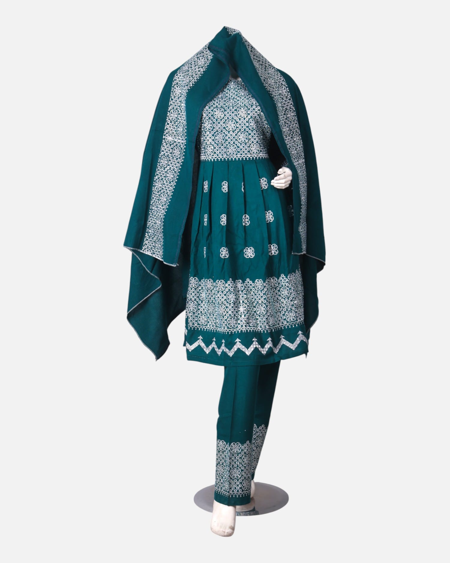 Teal Afghan Embroidered Dress