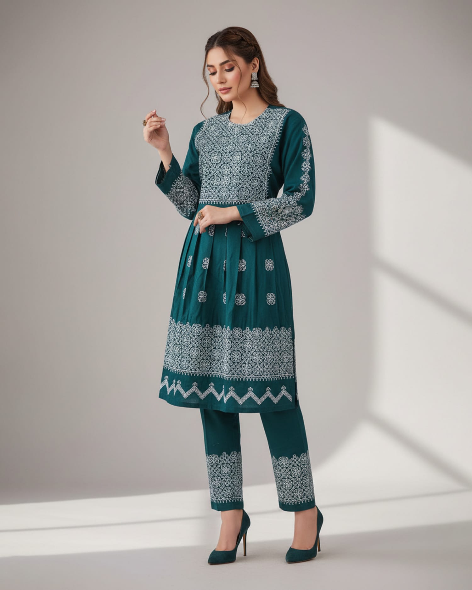 Teal Afghan Embroidered Dress