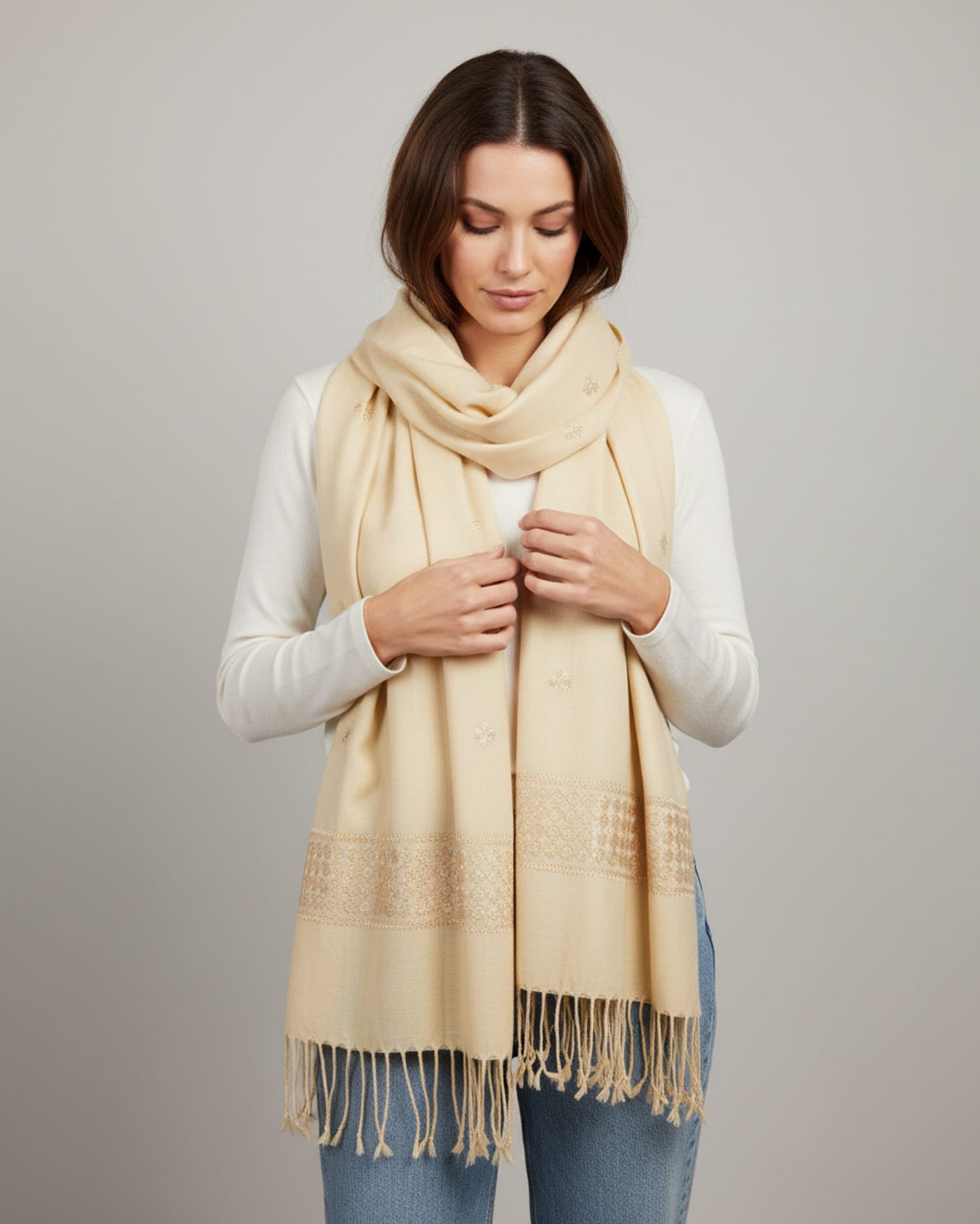 Soft Cream Afghan Scarf