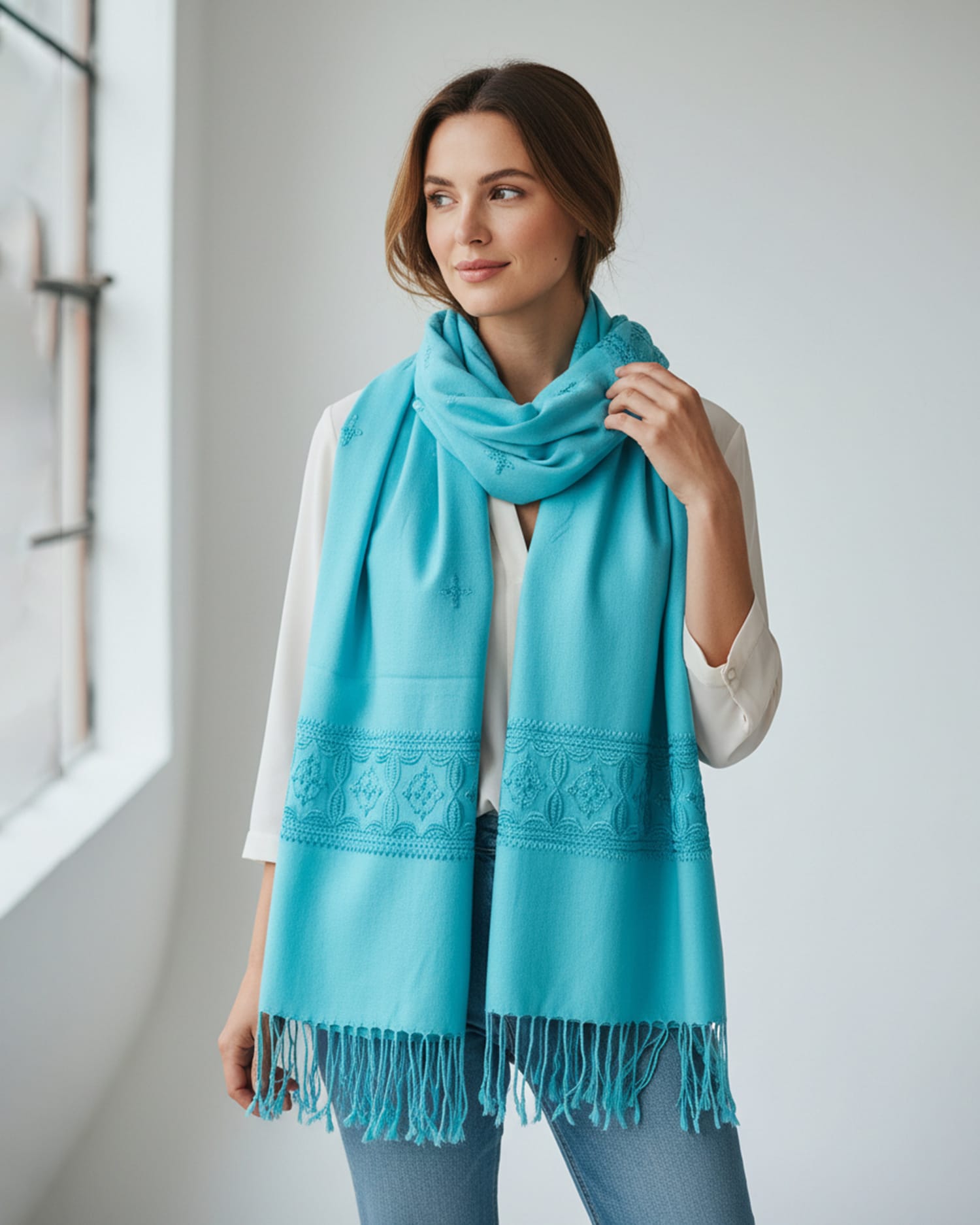 Sky Blue Afghan Cotton Scarf