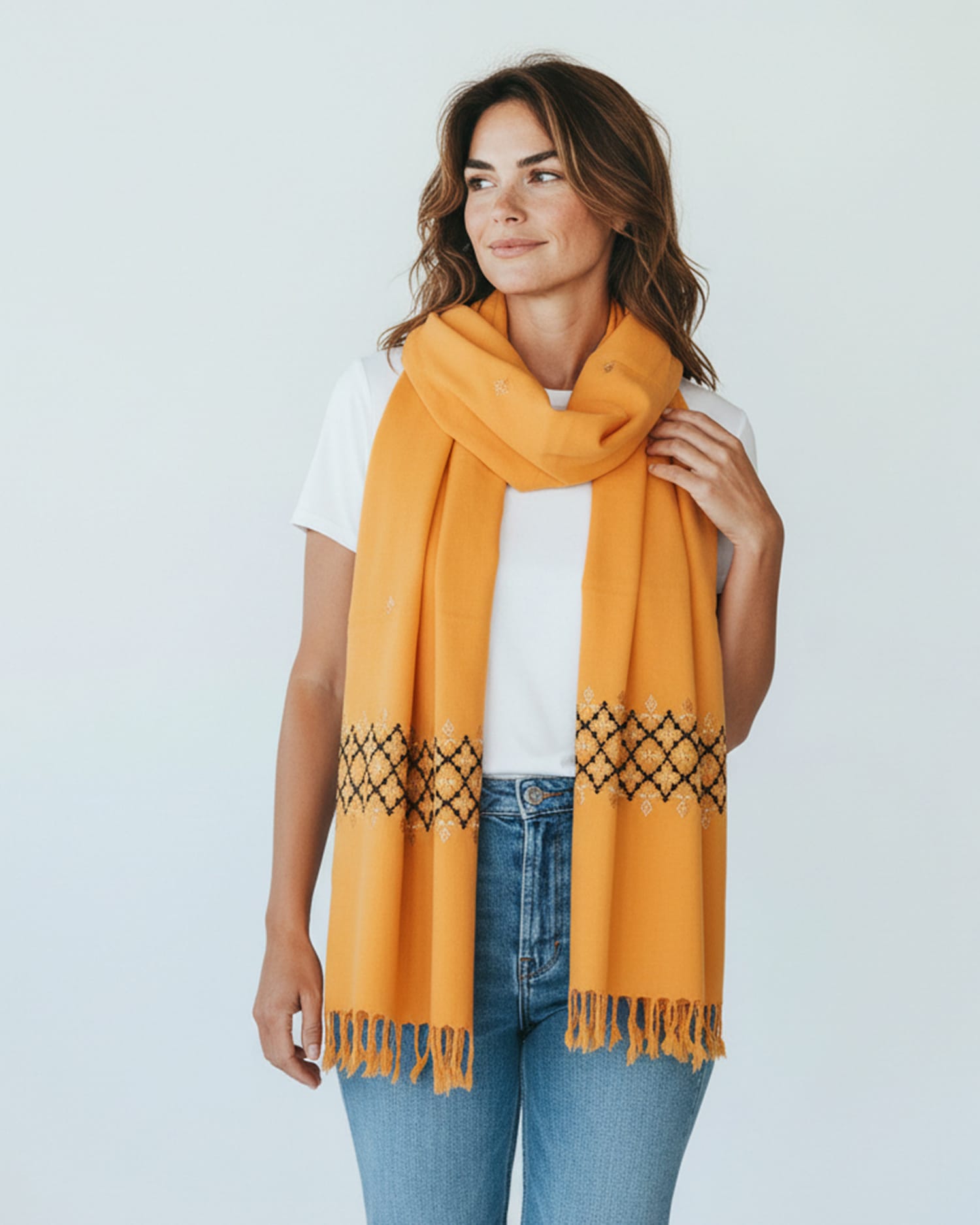 Mustard Orange Afghan Cotton Scarf