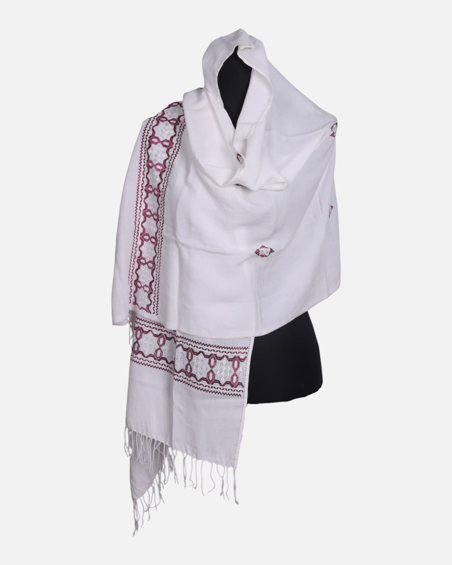 White Afghan Khamak Scarf Handmade