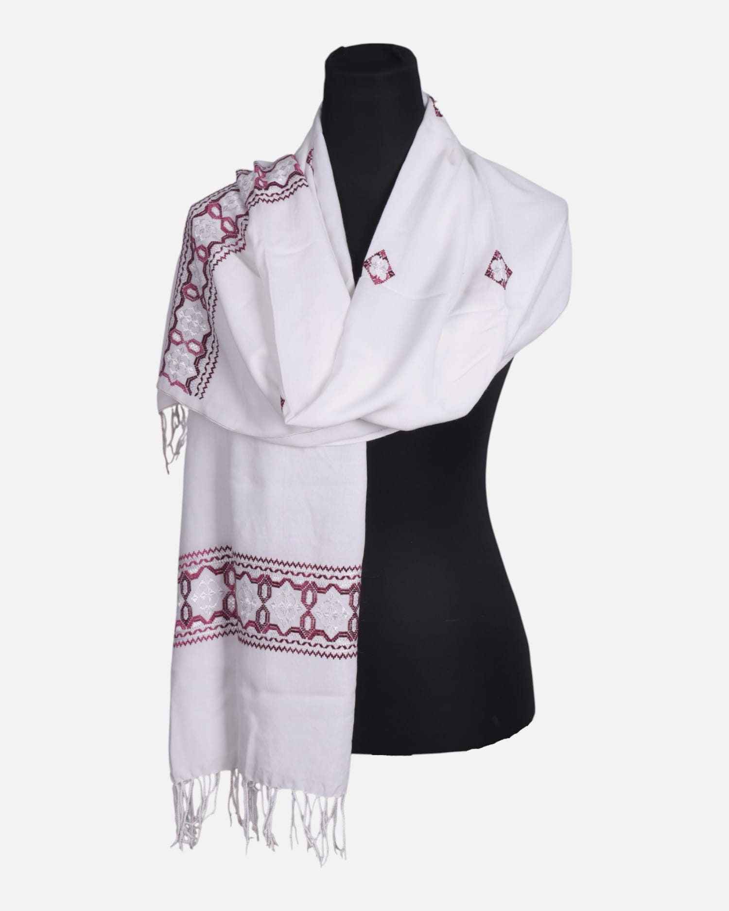 White Afghan Khamak Scarf Handmade