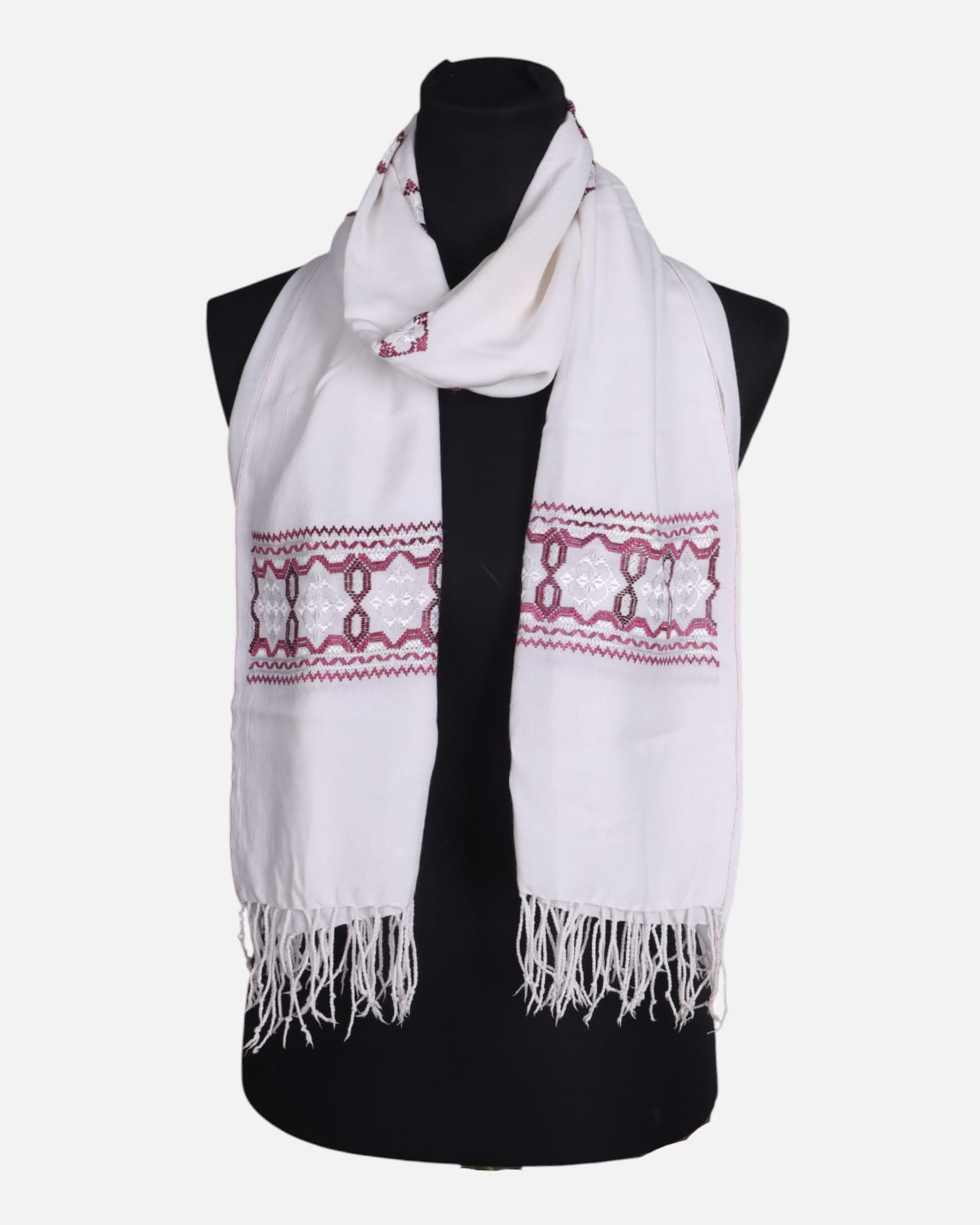 White Afghan Khamak Scarf Handmade