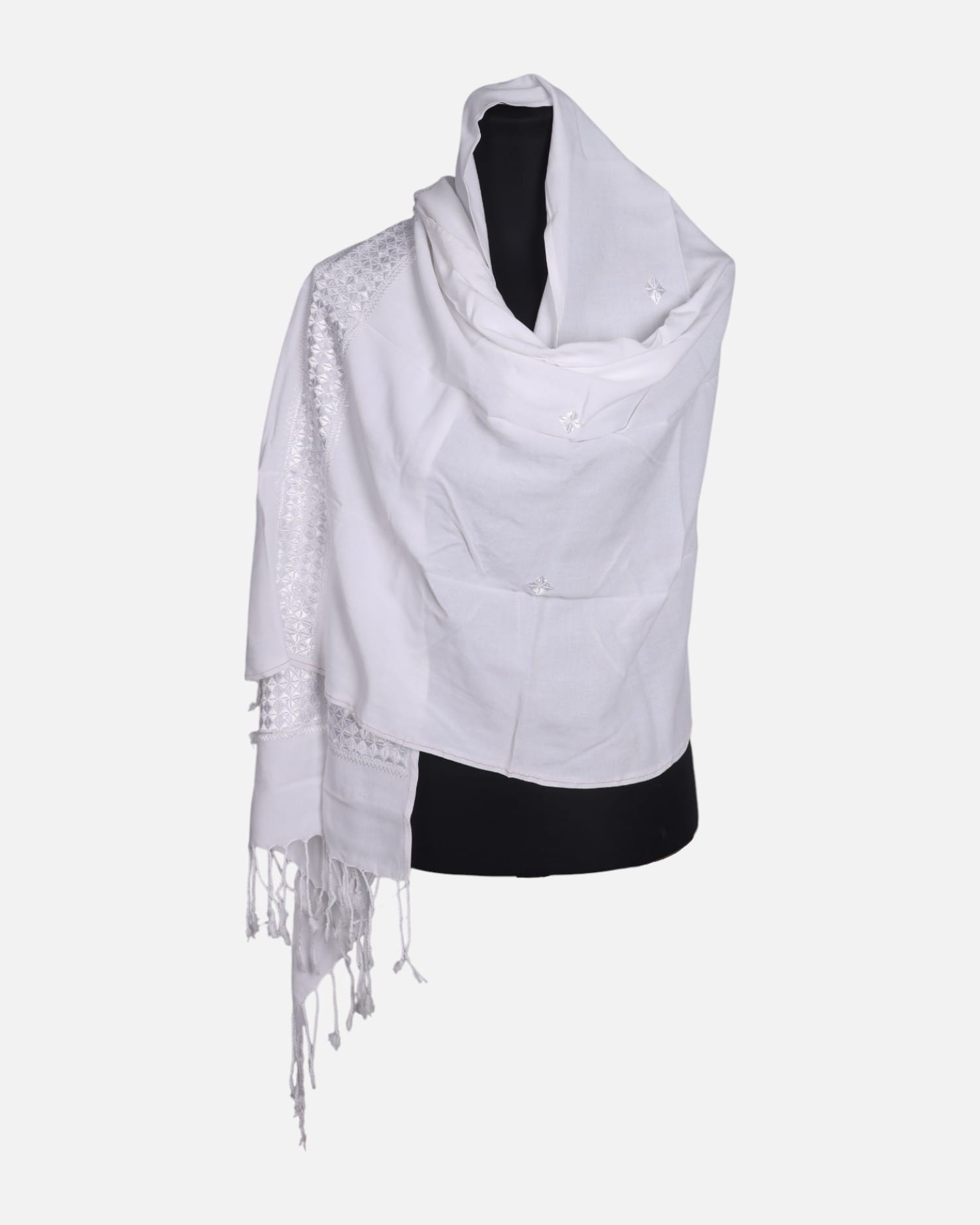 White Cotton Chador with Khamaki Embroidery