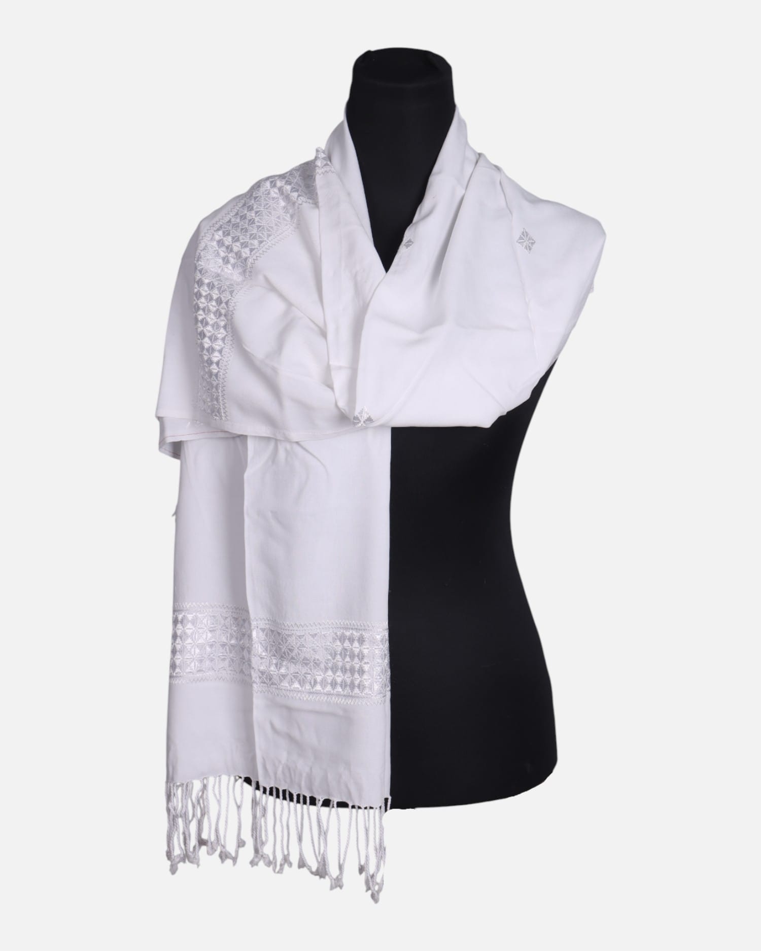 White Cotton Chador with Khamaki Embroidery