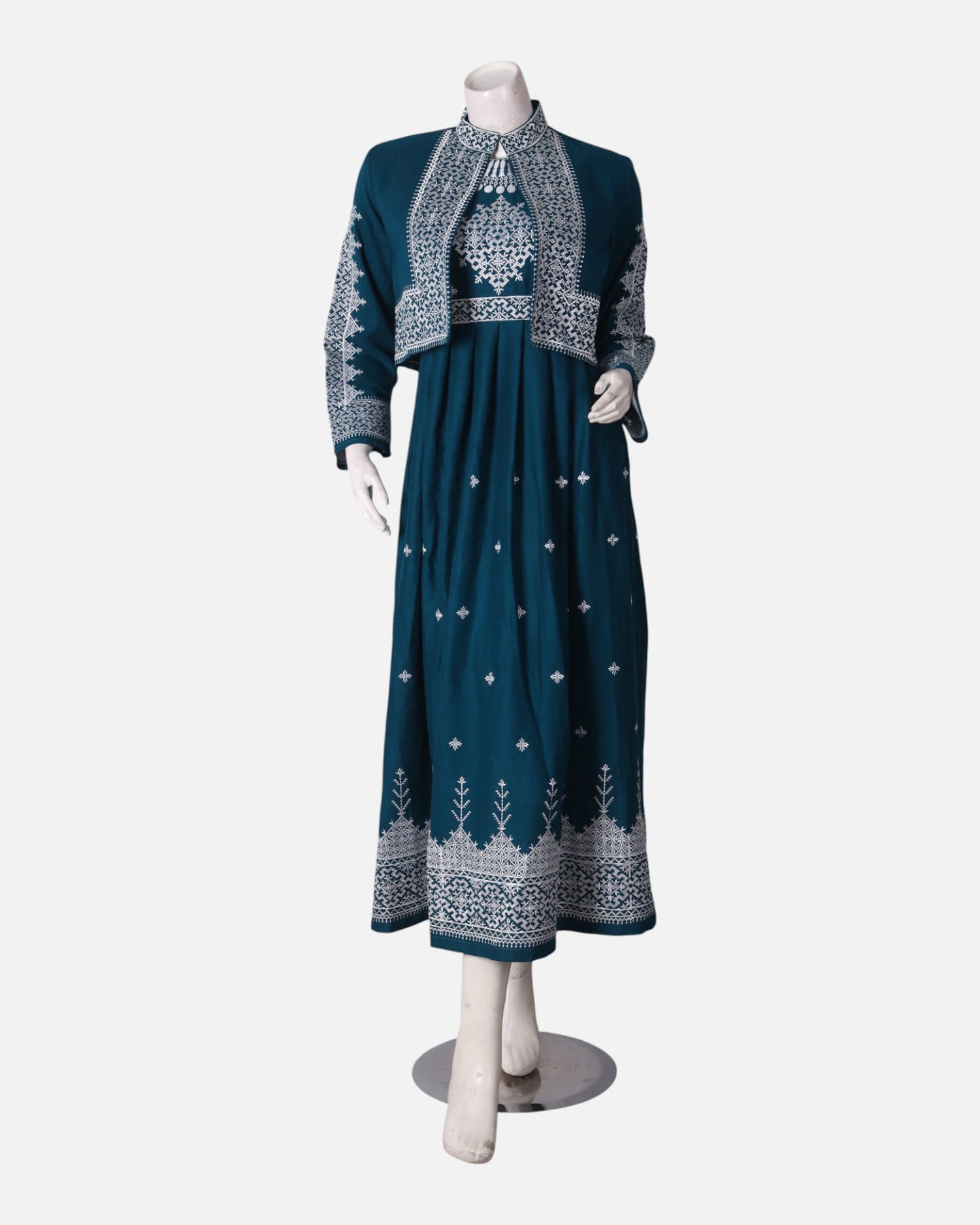Hazargi Traditional Dress – Teal Blue Embroidered Afghan Dress