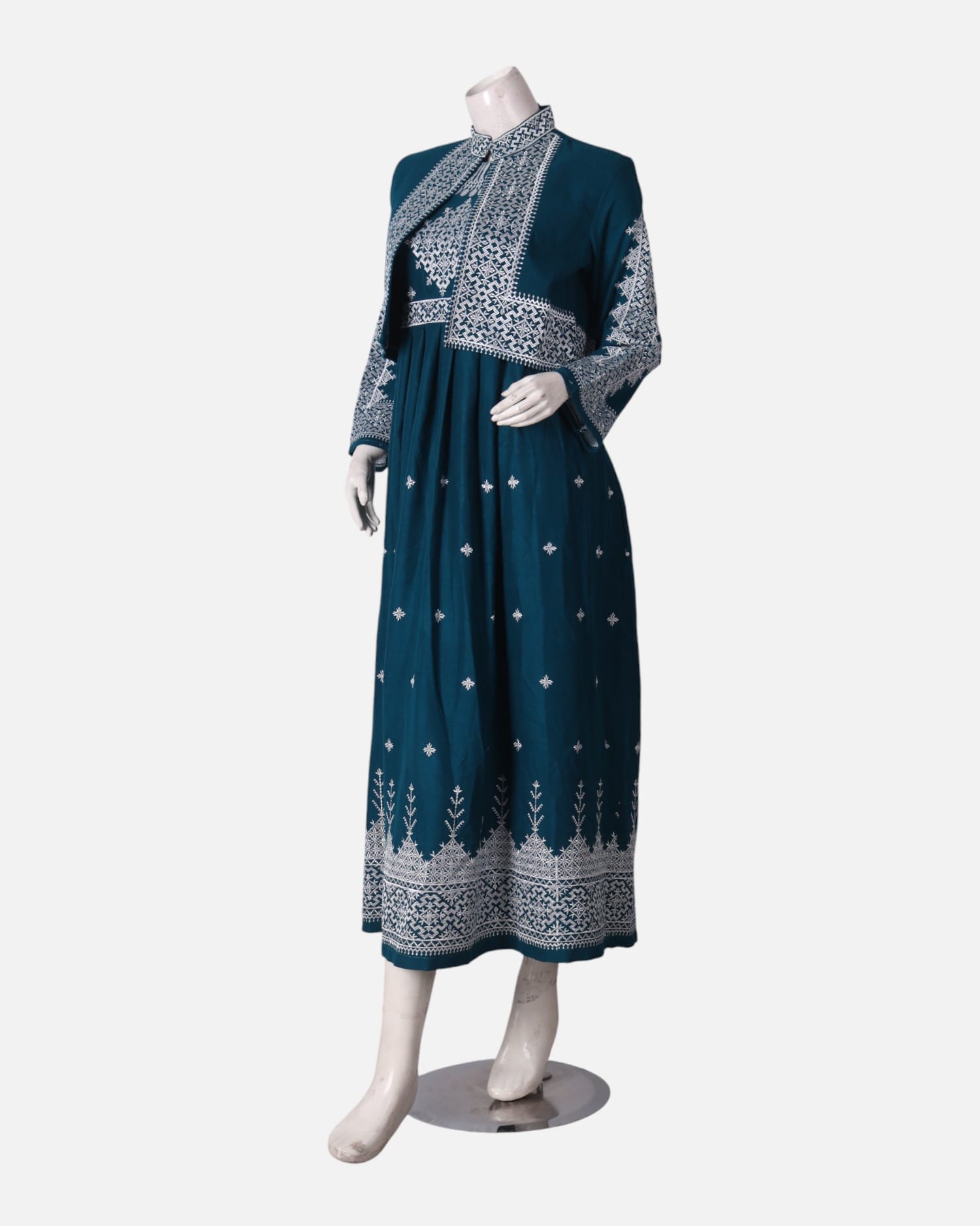 Hazargi Traditional Dress – Teal Blue Embroidered Afghan Dress
