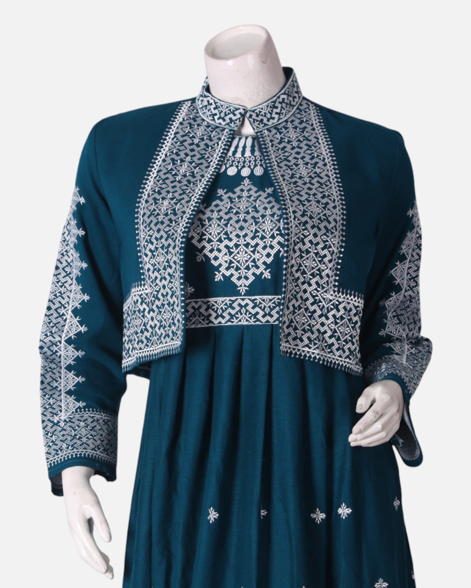 Hazargi Traditional Dress – Teal Blue Embroidered Afghan Dress