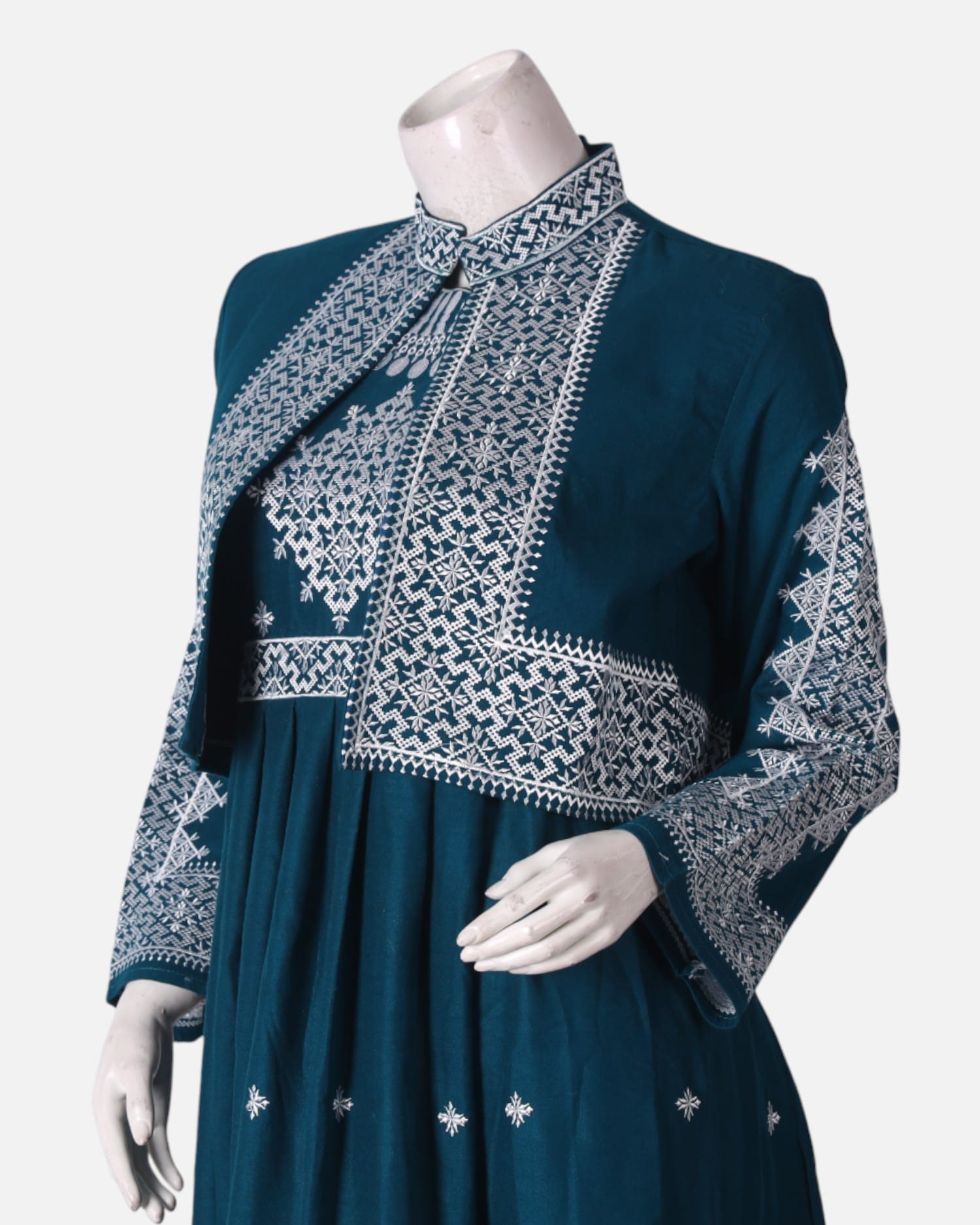 Hazargi Traditional Dress – Teal Blue Embroidered Afghan Dress