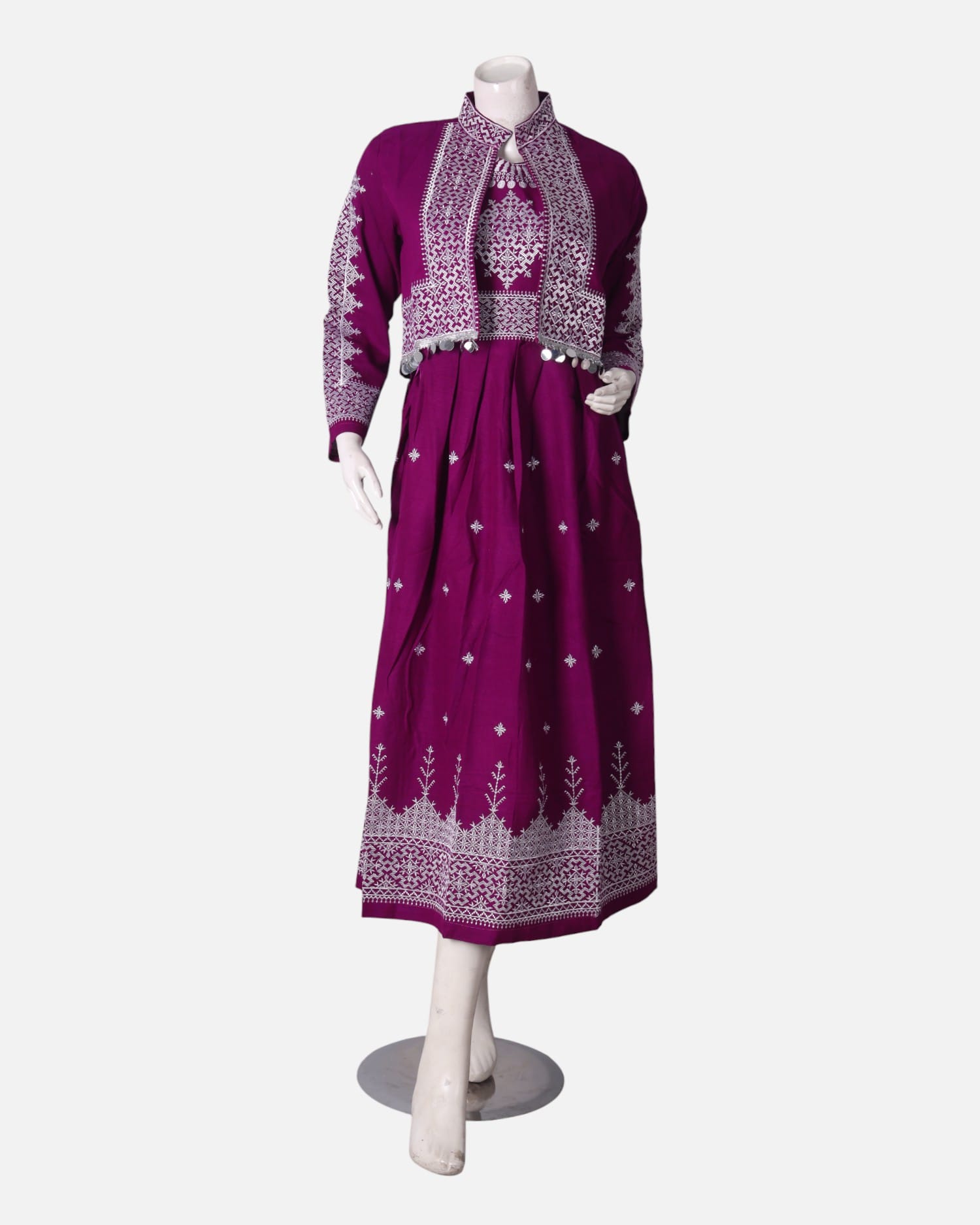 Hazargi Traditional Dress – Purple Embroidered Afghan Dress with Shawl and Trousers
