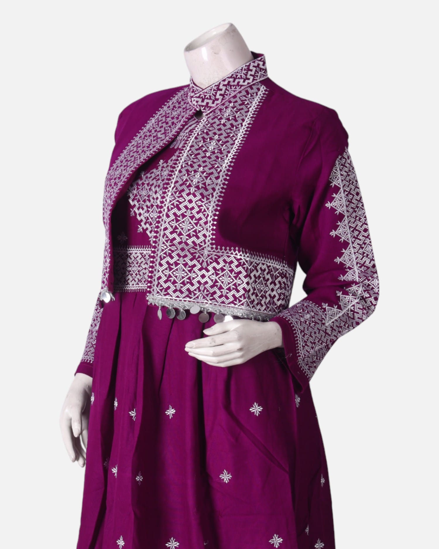 Hazargi Traditional Dress – Purple Embroidered Afghan Dress with Shawl and Trousers