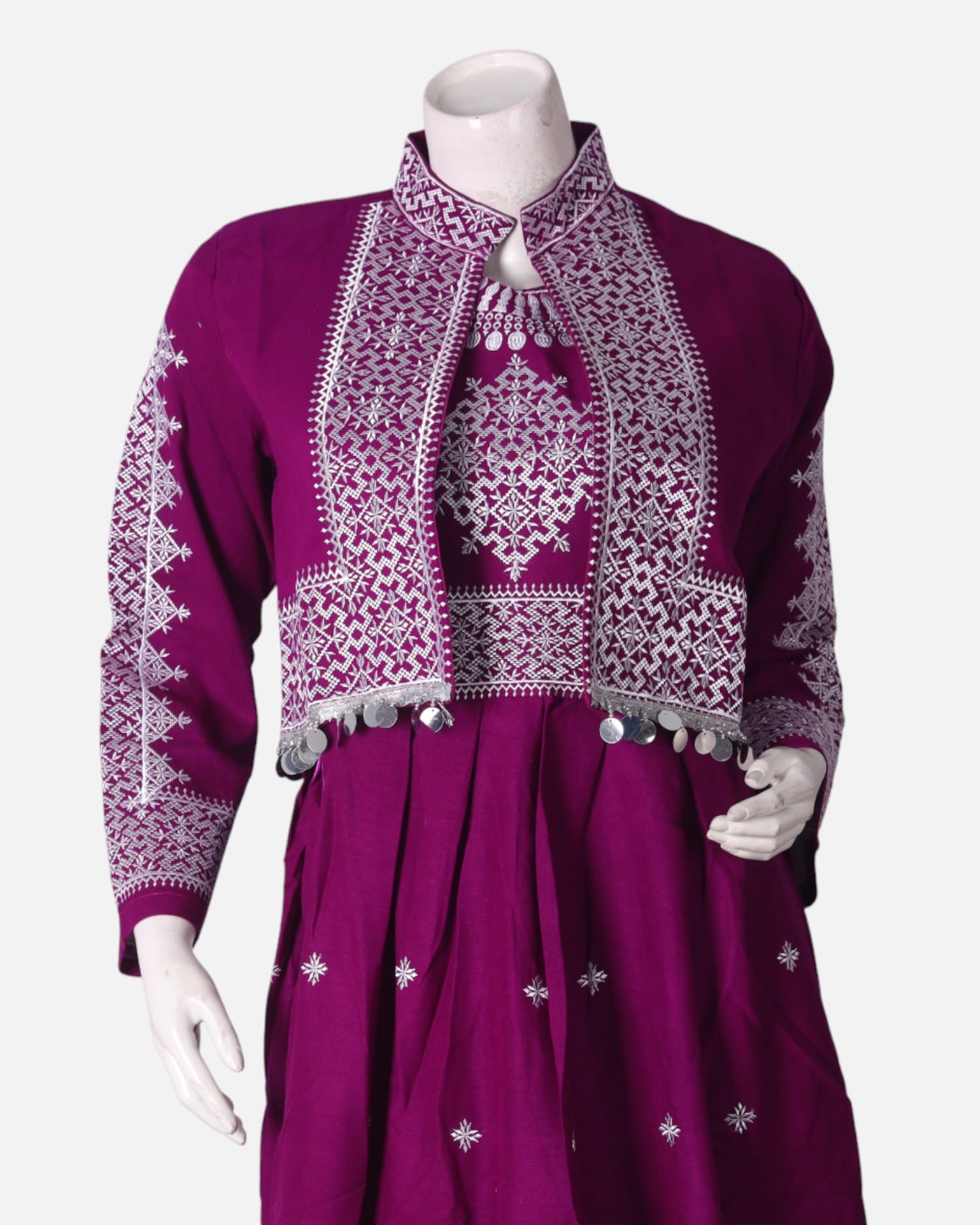 Hazargi Traditional Dress – Purple Embroidered Afghan Dress with Shawl and Trousers