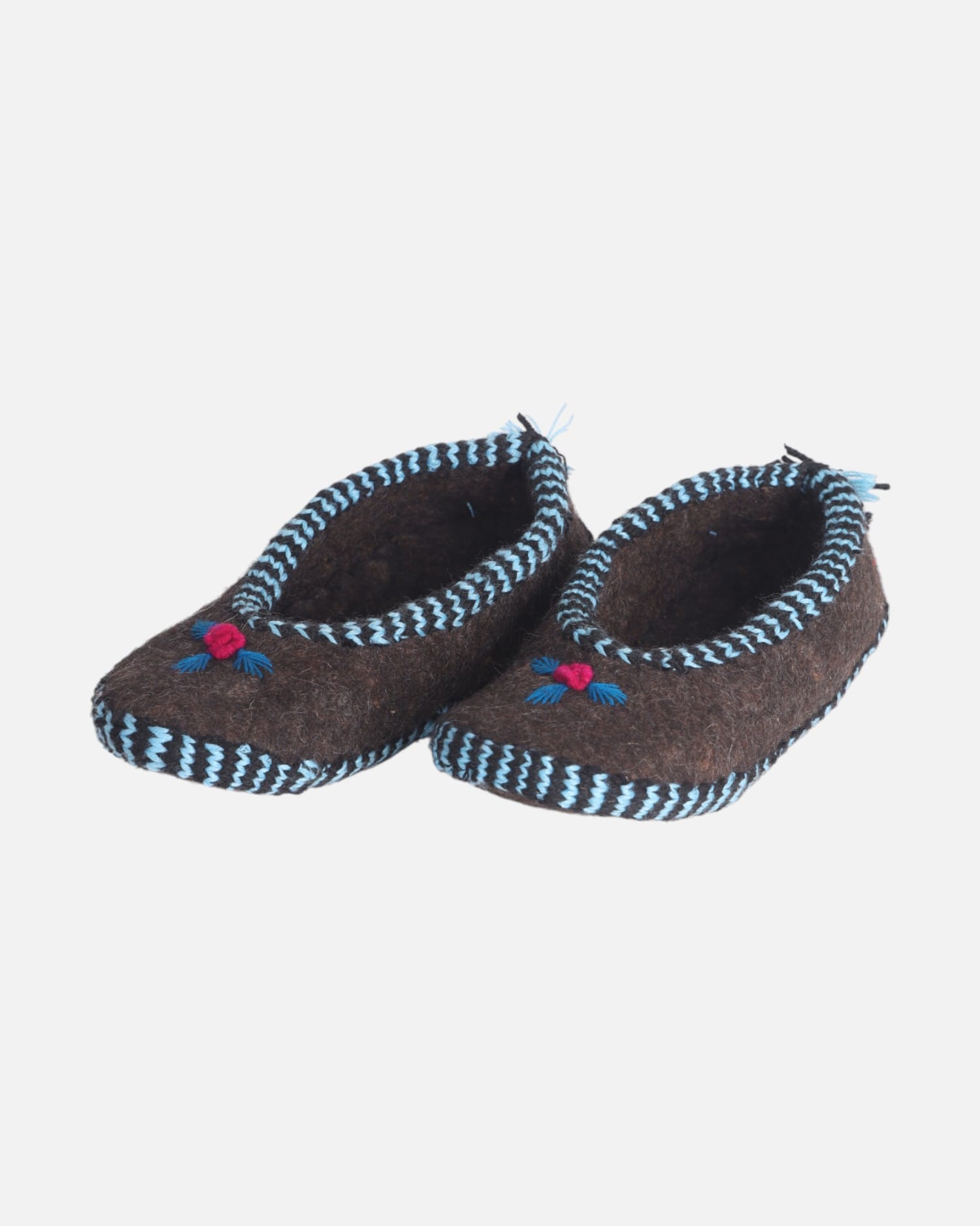 Handmade Wool Felt Slippers with Blue & Red Embroidery