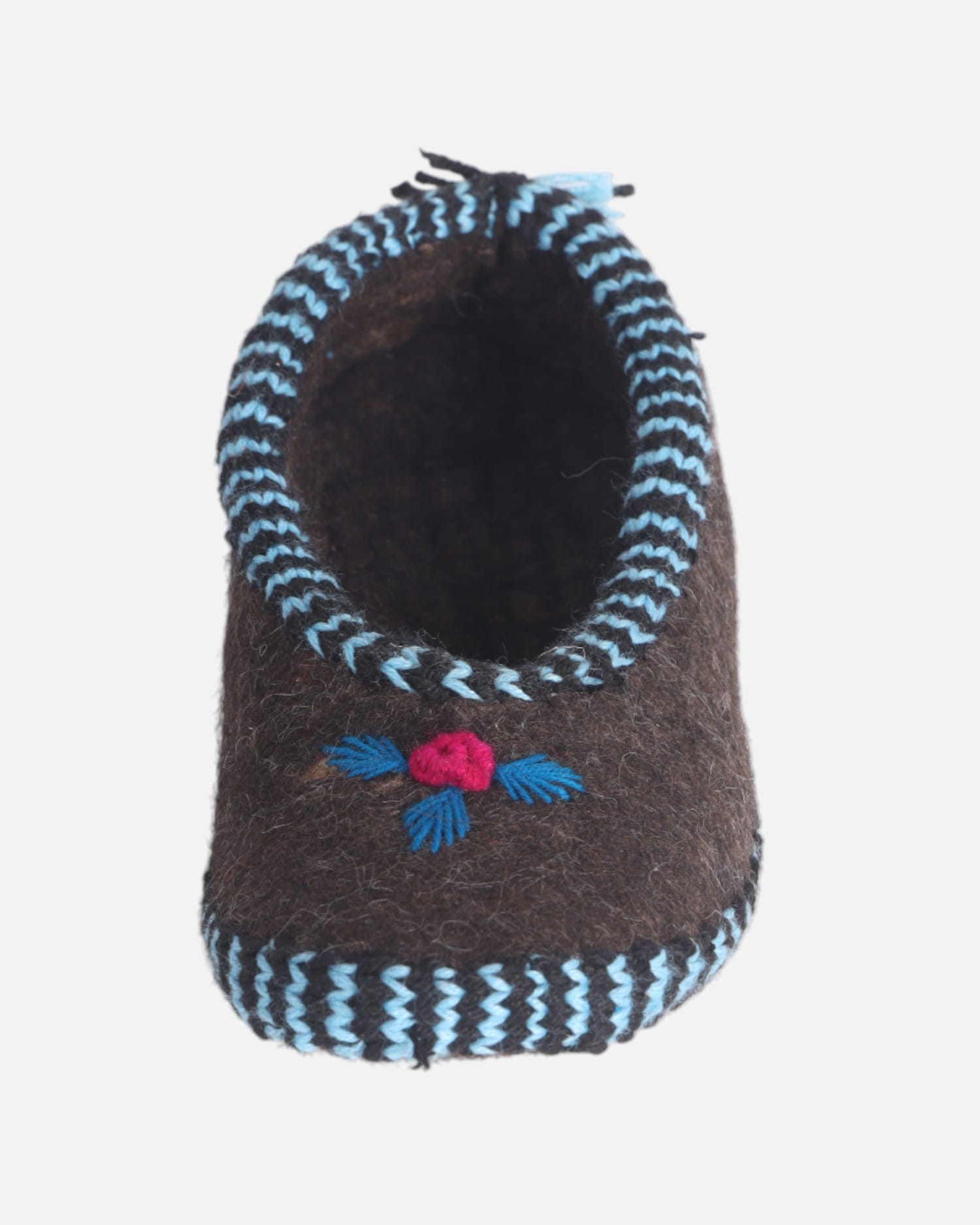 Handmade Wool Felt Slippers with Blue & Red Embroidery