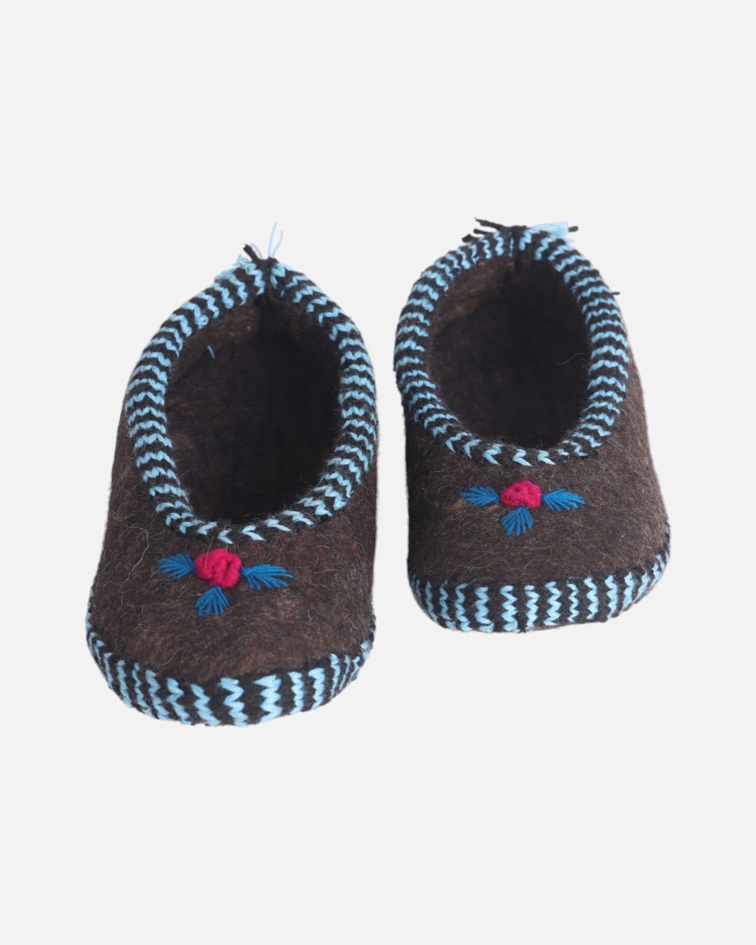 Handmade Wool Felt Slippers with Blue & Red Embroidery