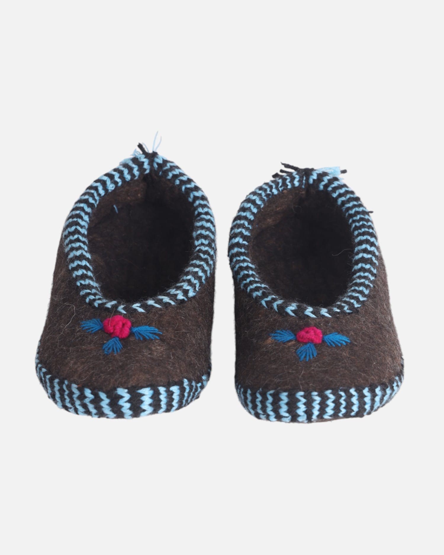 Handmade Wool Felt Slippers with Blue & Red Embroidery