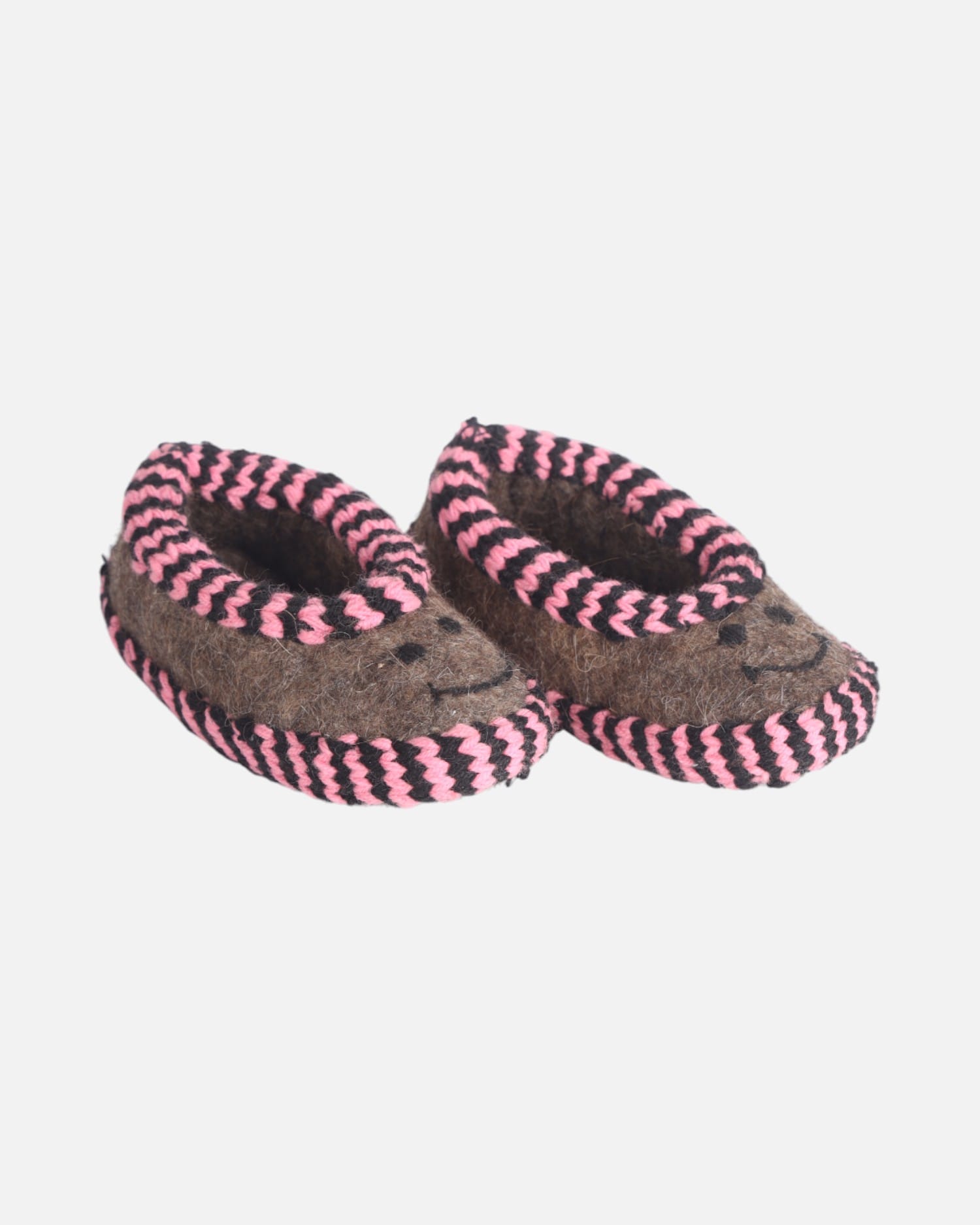 Handmade Wool Felt Slippers with Smiling Face