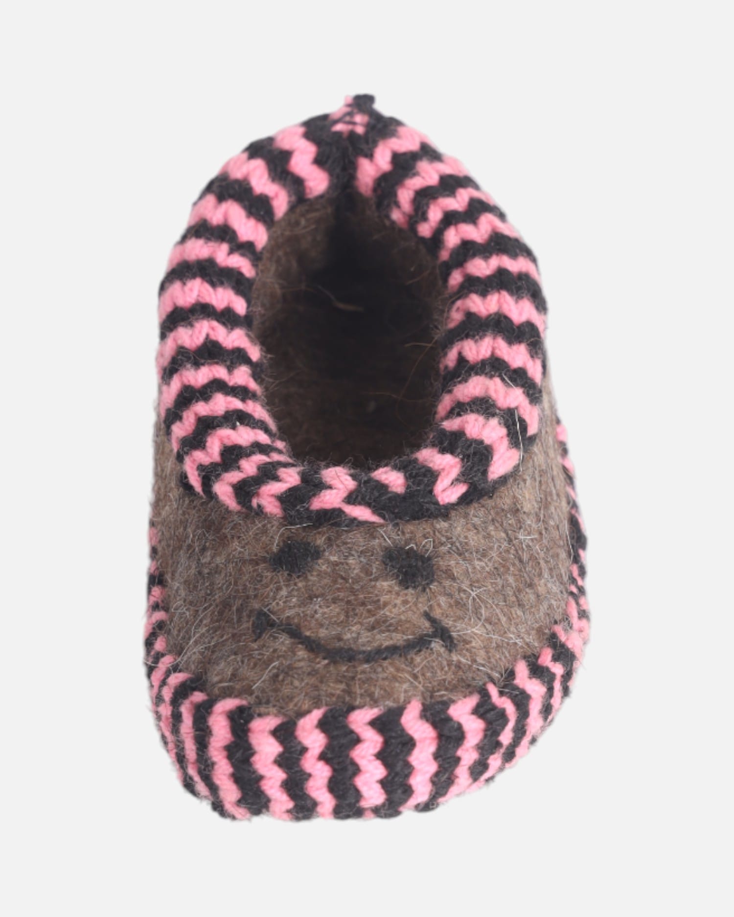 Handmade Wool Felt Slippers with Smiling Face