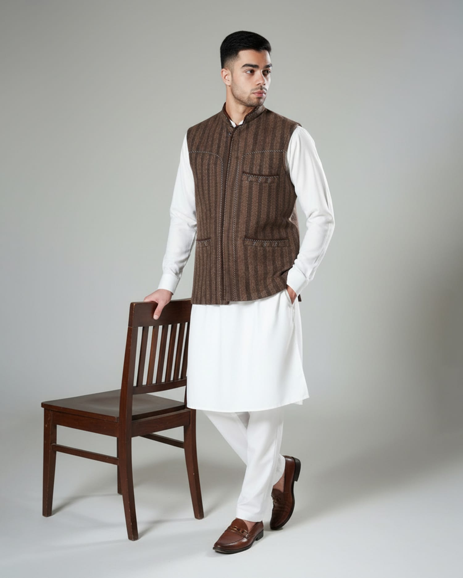 Traditional Afghan Men’s Wool Vest – Handmade Wool Grey color Waistcoat