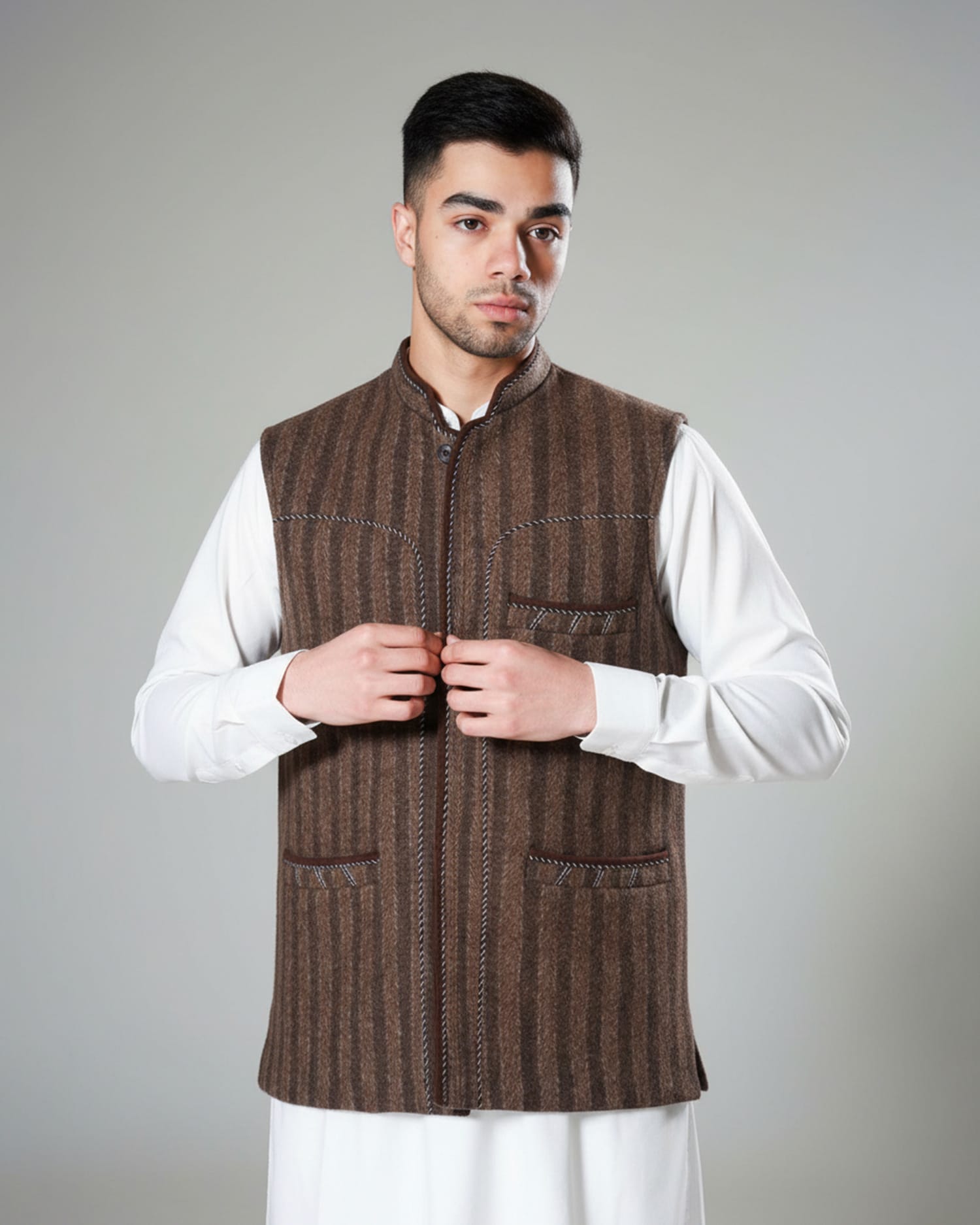 Traditional Afghan Men’s Wool Vest – Handmade Wool Grey color Waistcoat