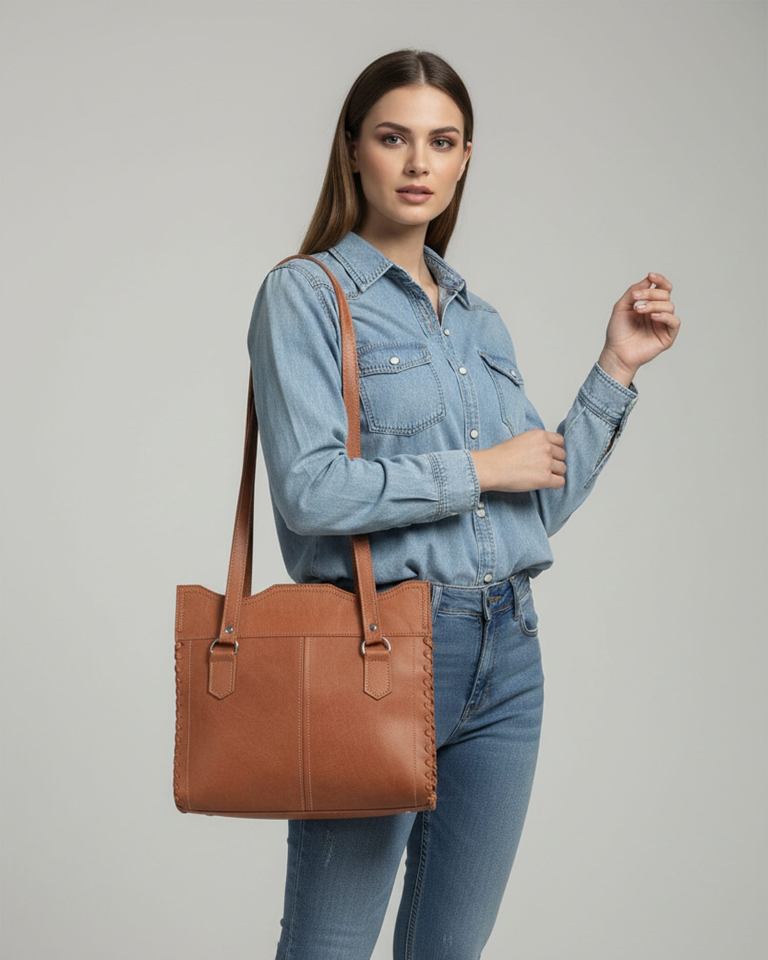 Handmade Tan Leather Handbag – Traditional Afghan Tote with Hand-Stitched Details